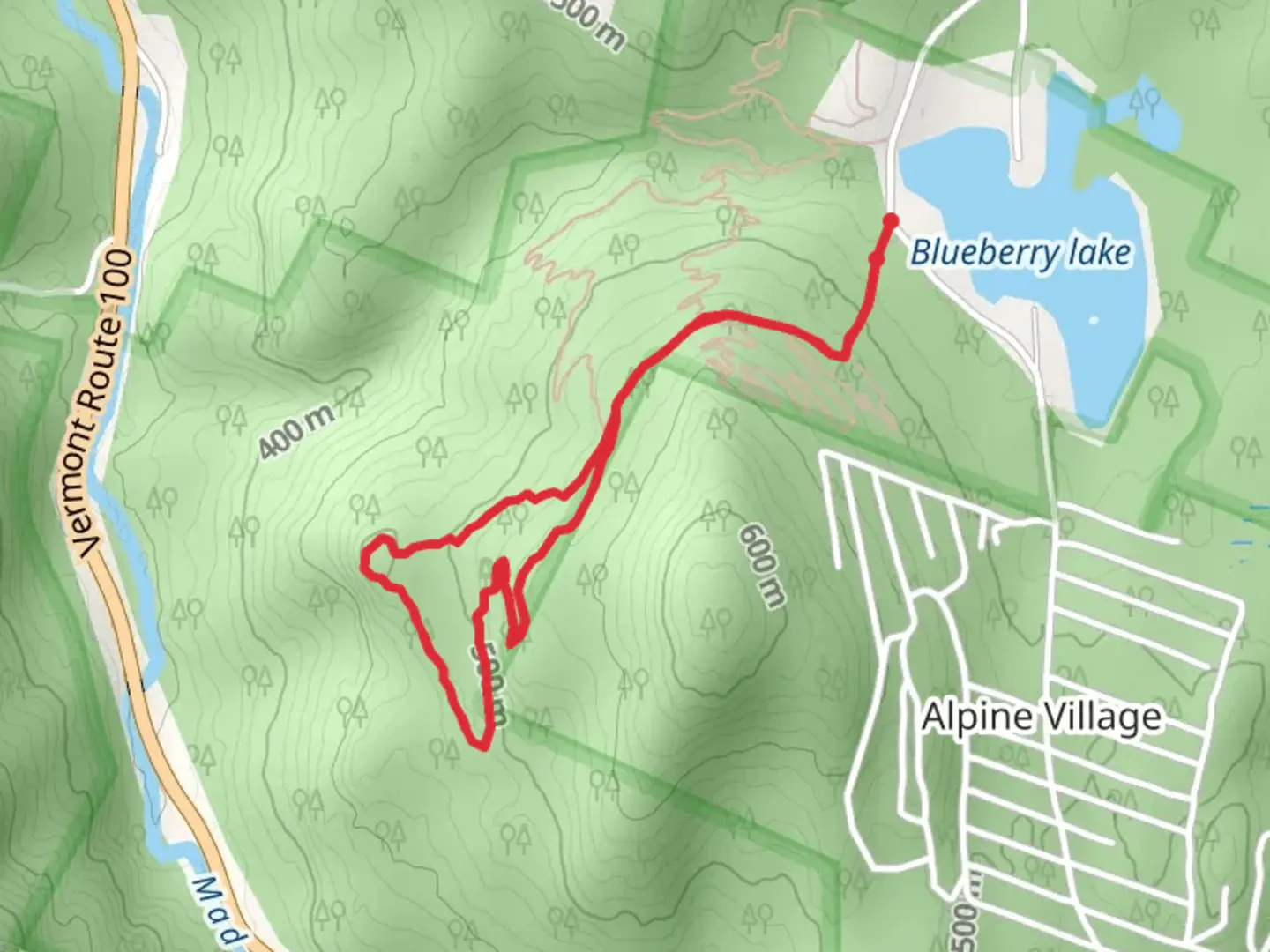 An image depicting the trail Amenta's Way Loop via Flying Squirrel Trail and its surrounding area.