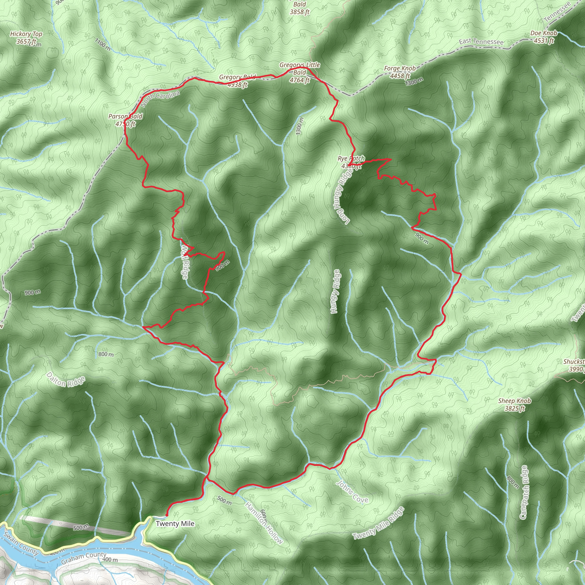 Parson Bald, Gregory Bald and Rye Patch Loop mobile static map