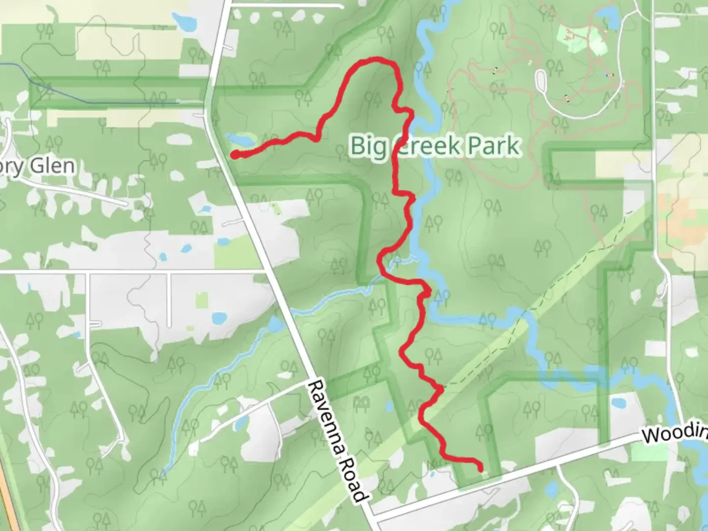An image depicting the trail Tupelo Pond - Creek Trail and its surrounding area.
