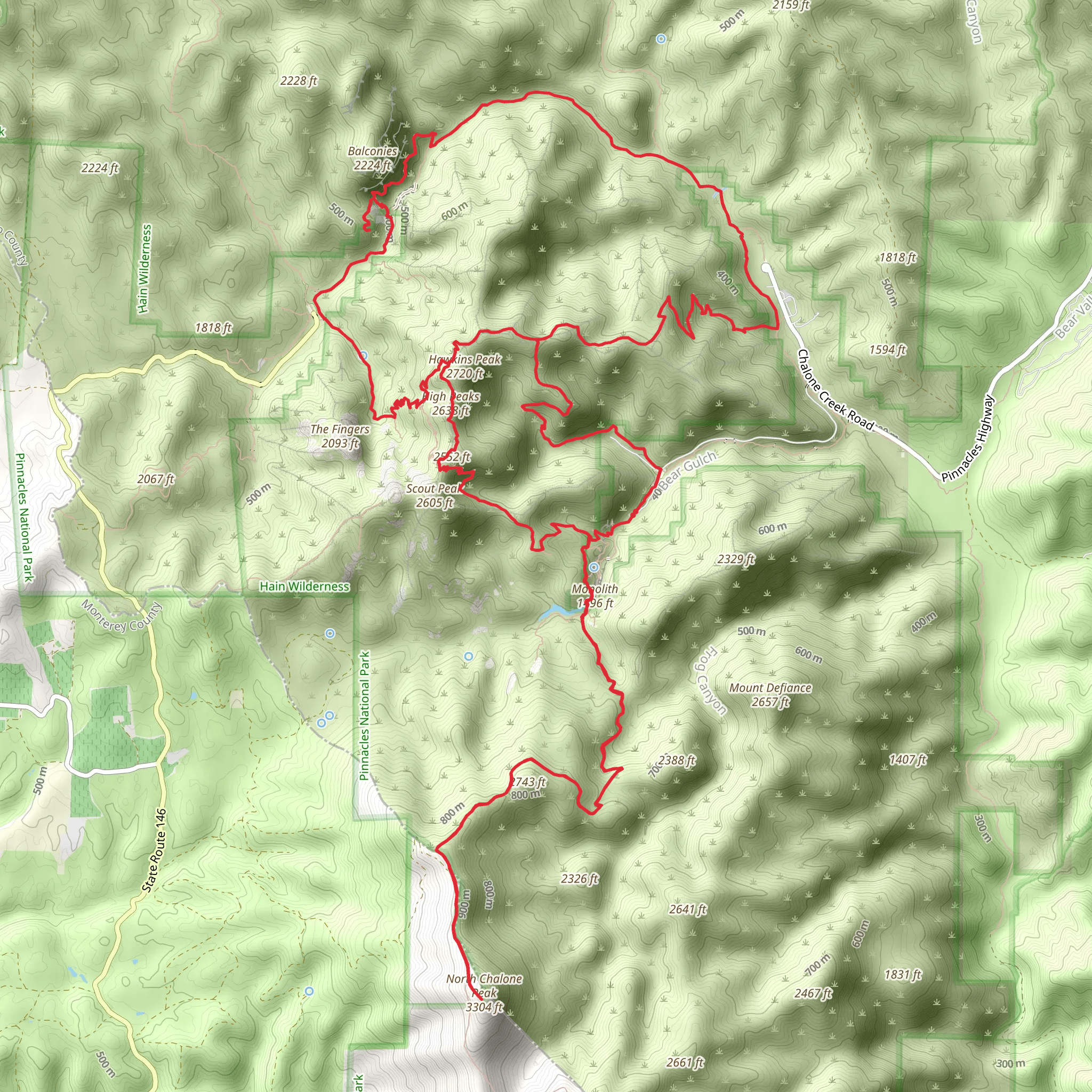 North Chalone Peak via High Peaks Trail and Juniper Canyon Trail mobile static map