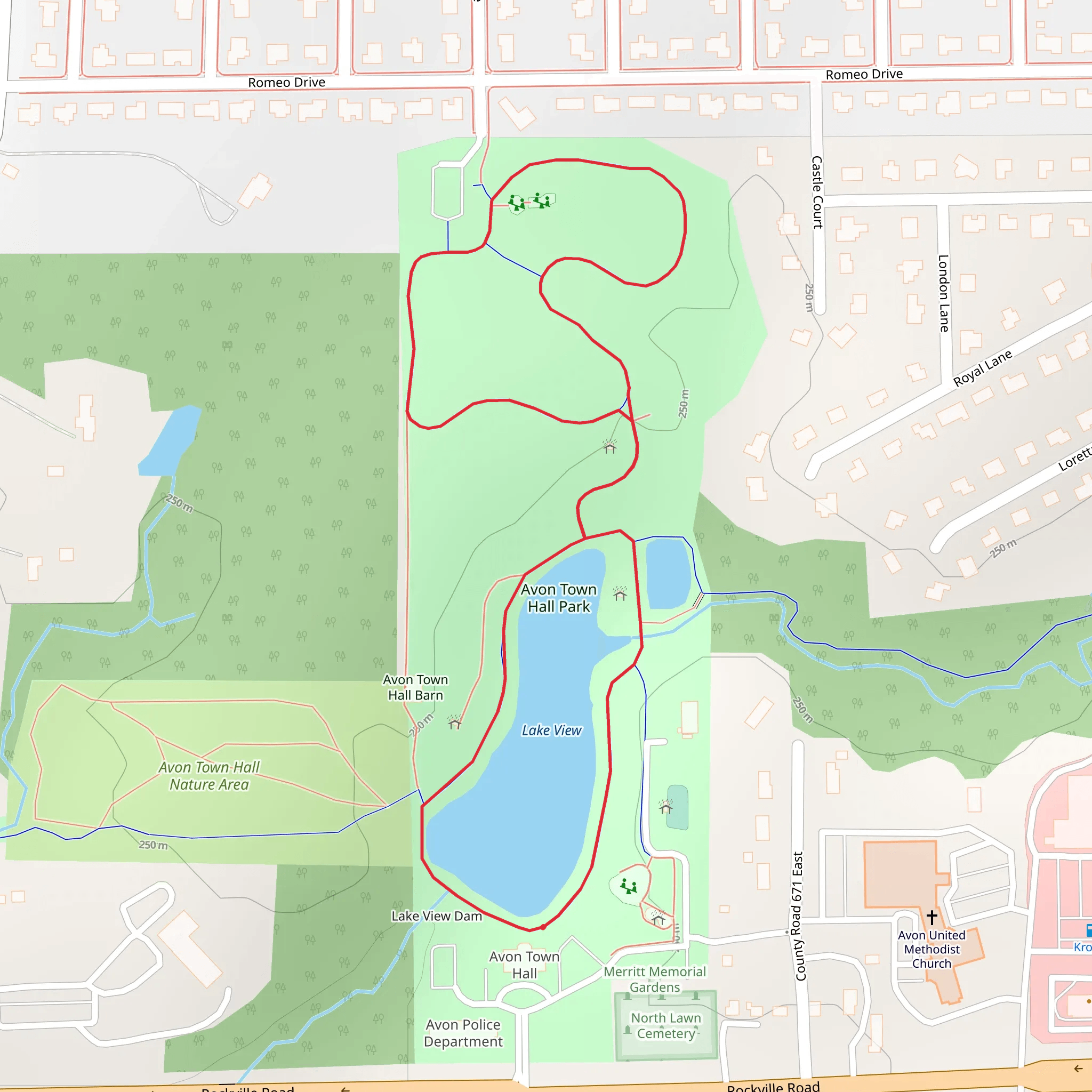 Avon Town Hall Park and Lake View Loop mobile static map