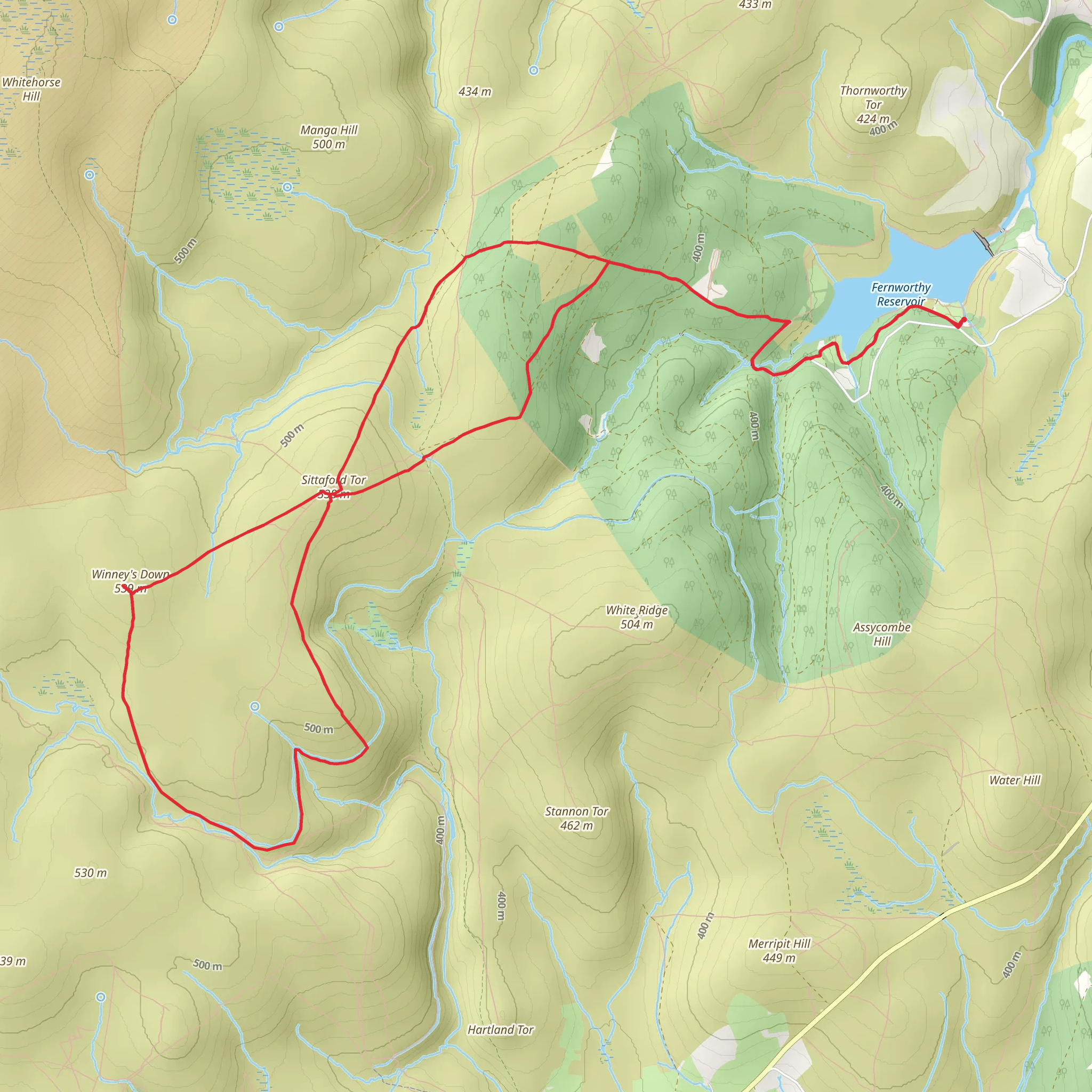 Fernworthy Reservoir to Winney's Down Route mobile static map
