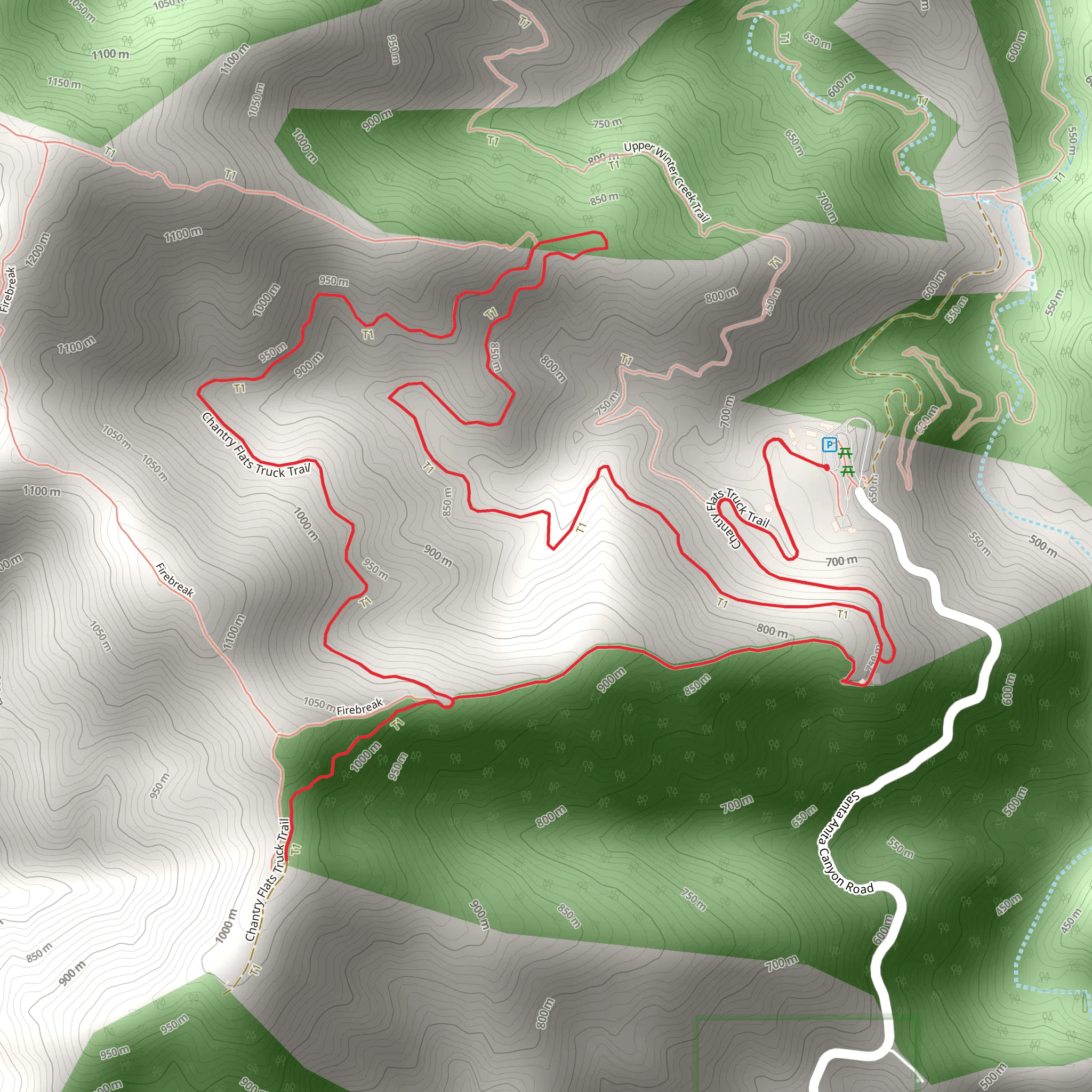 Chantry Flats and Firebreak Loop Trail mobile static map
