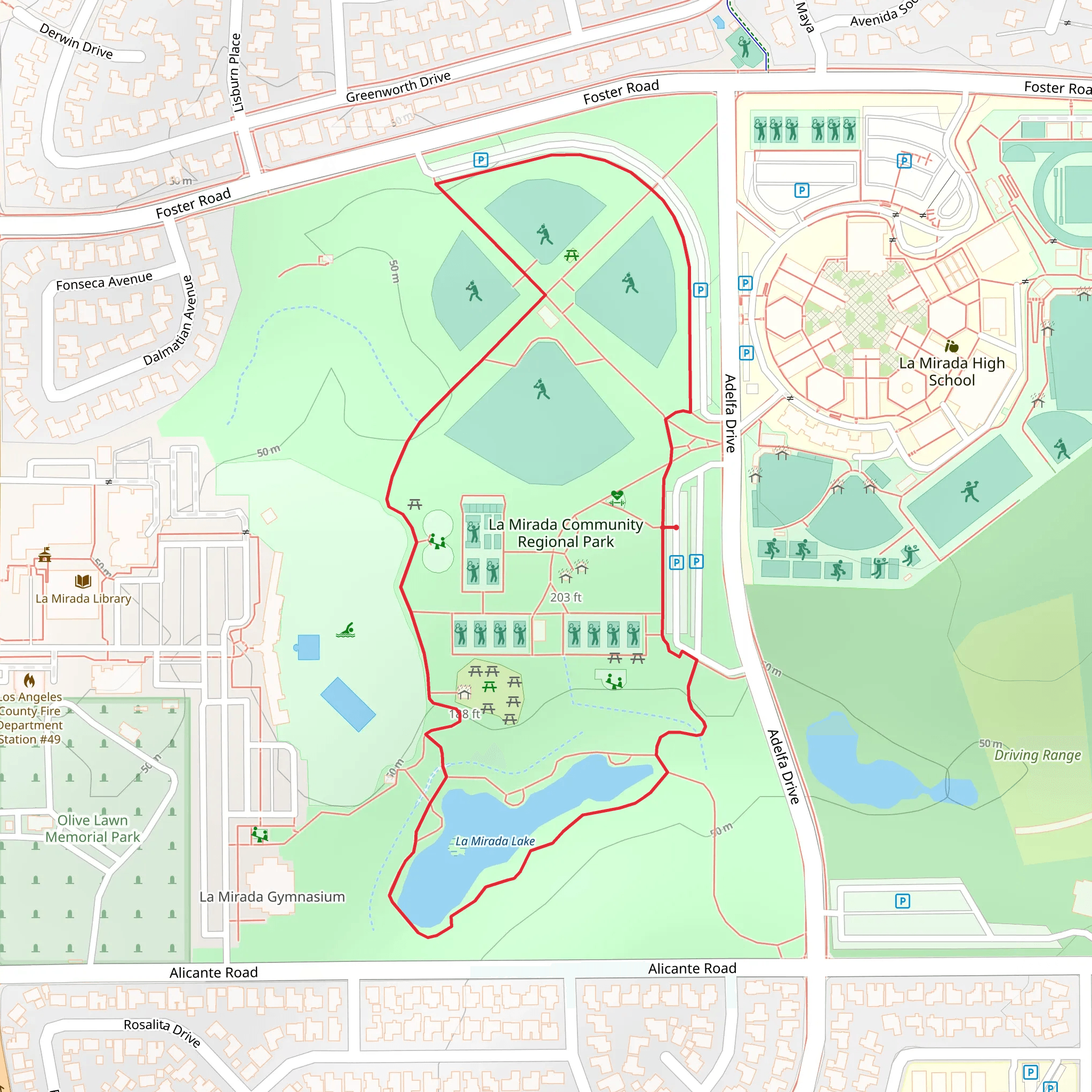 La Mirada Community Regional Park Loop mobile static map