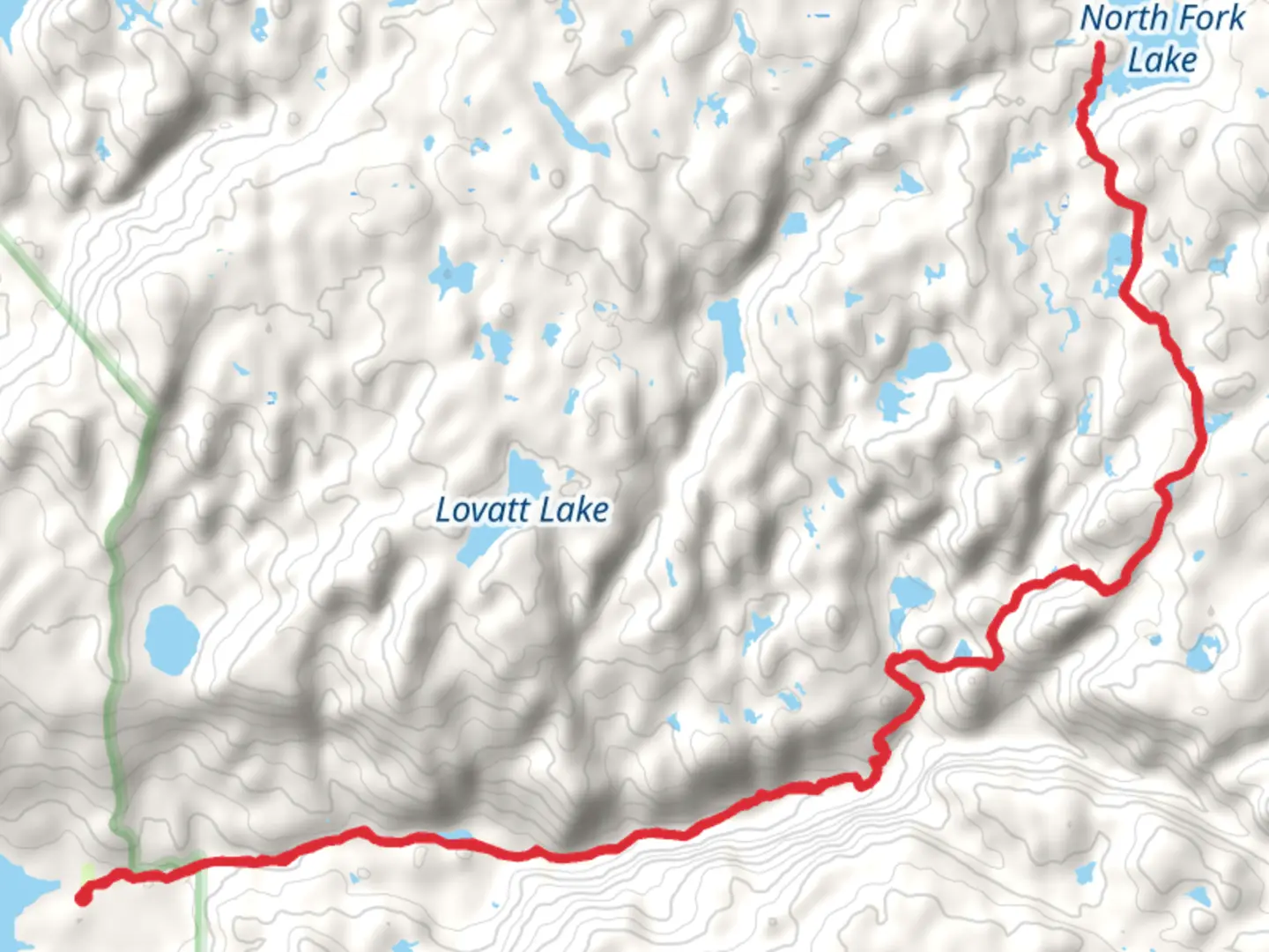 An image depicting the trail North Fork Lake via Boulder Canyon Trail and its surrounding area.
