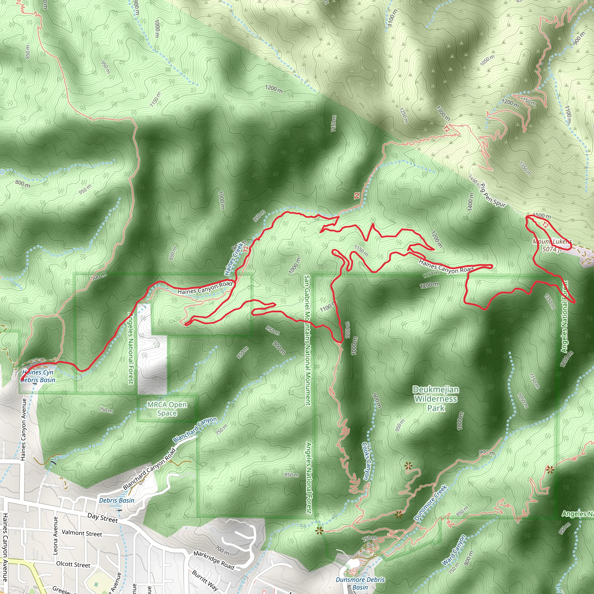 Mt Lukens via Haines Canyon Road mobile static map