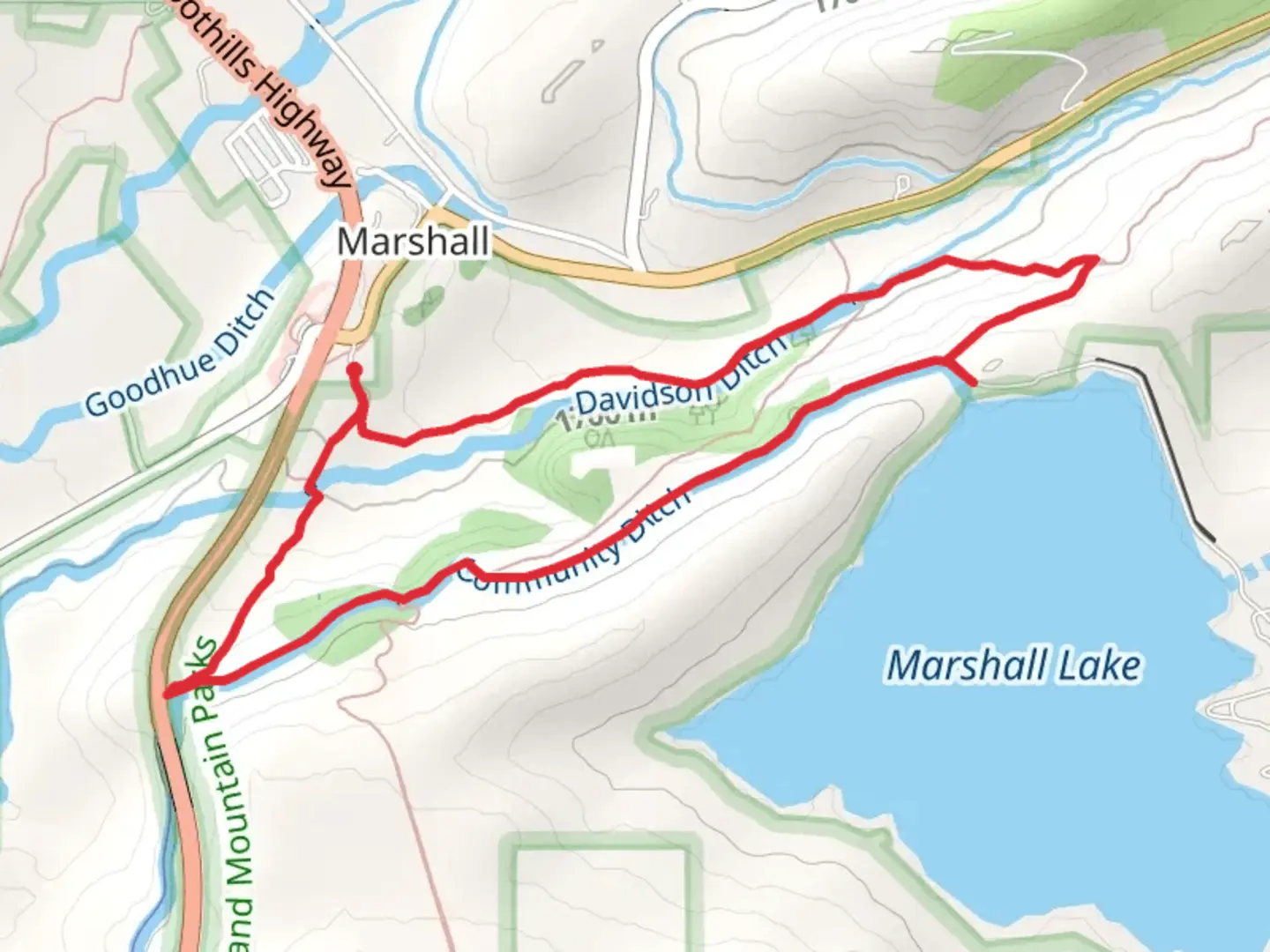 An image depicting the trail Marshall Valley - Cowdrey Draw - Community Ditch - Coal Seam Loop Trail and its surrounding area.