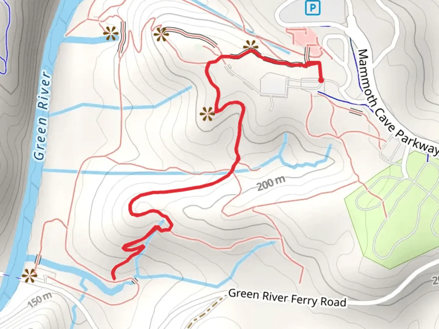 An image depicting the trail Heritage and Sinkhole Trail and its surrounding area.