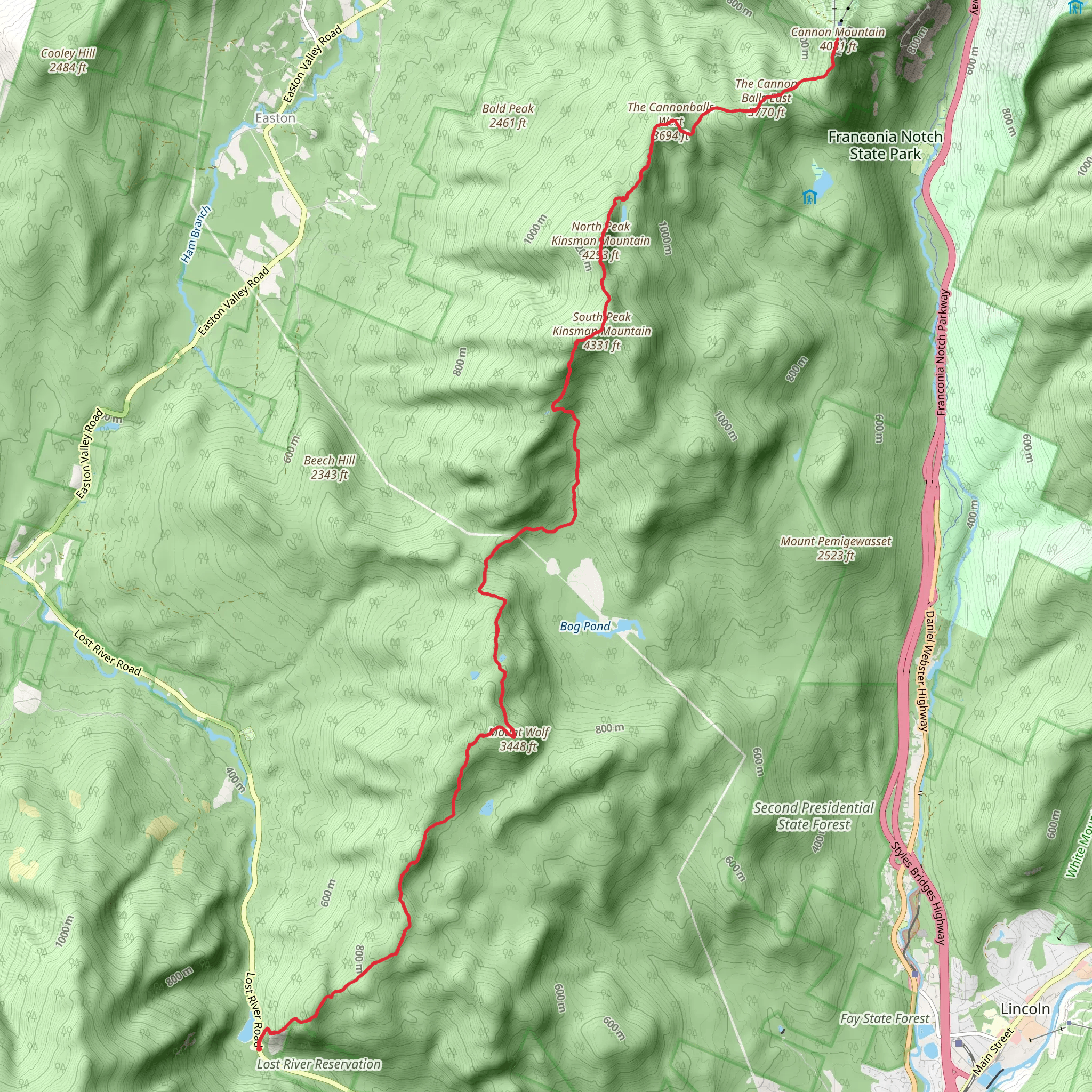 Kinsman Pond and Mount Cannon mobile static map