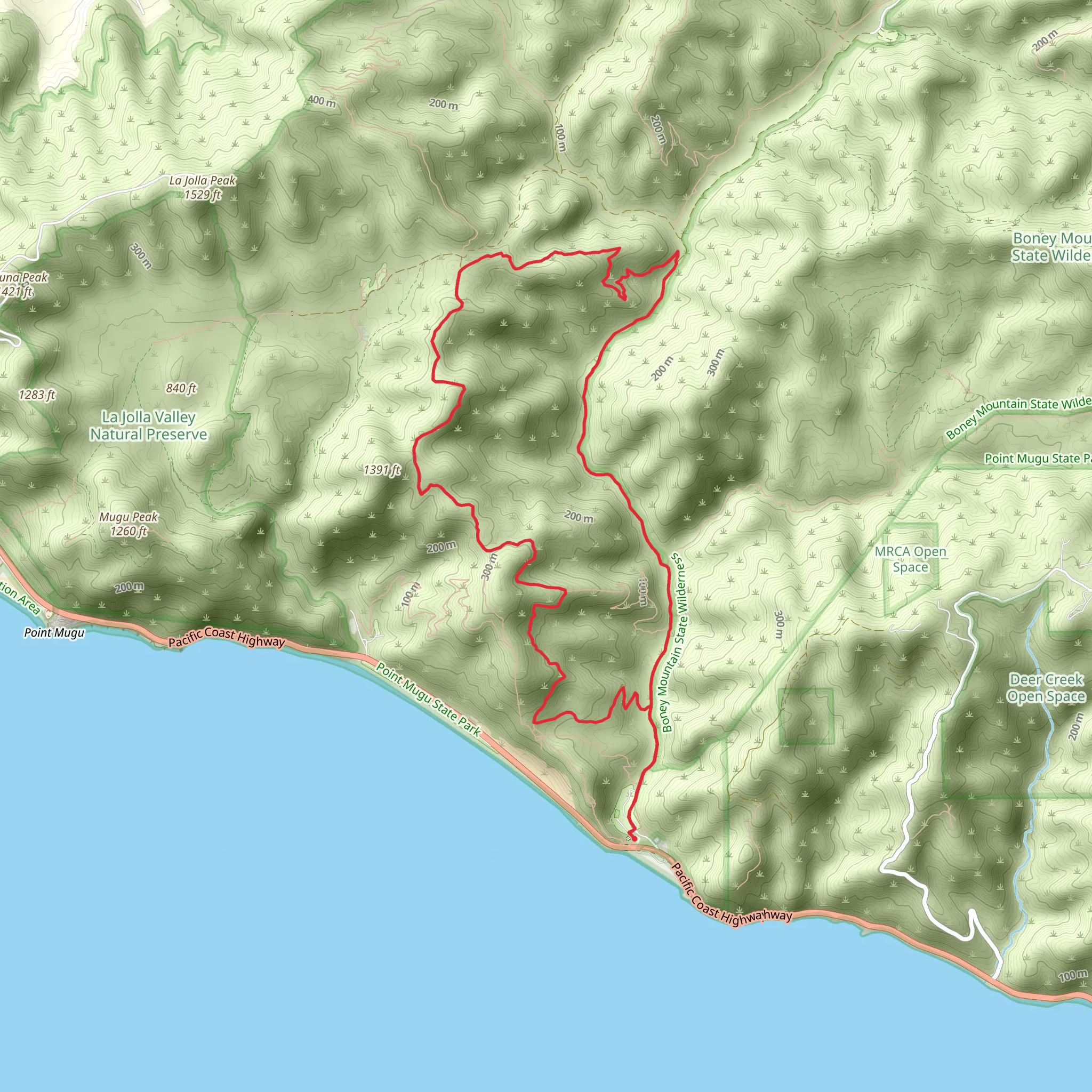 Big Sycamore Canyon Creek and Backbone Trail Loop mobile static map
