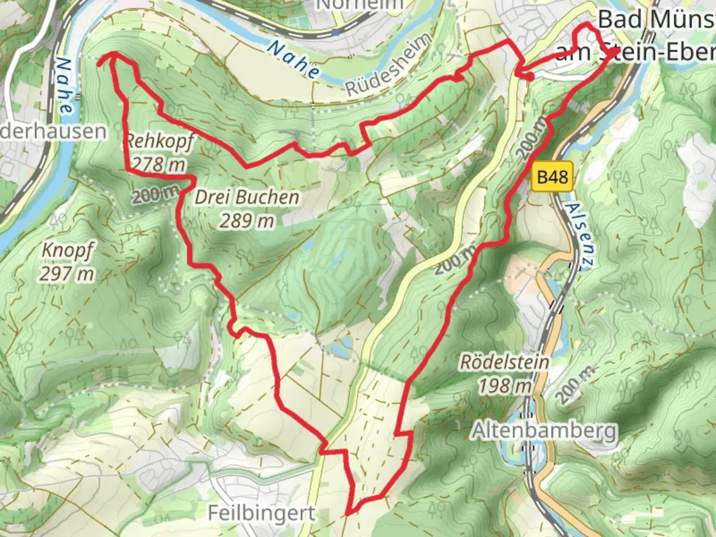 An image depicting the trail Vital tour Ebernburg and its surrounding area.