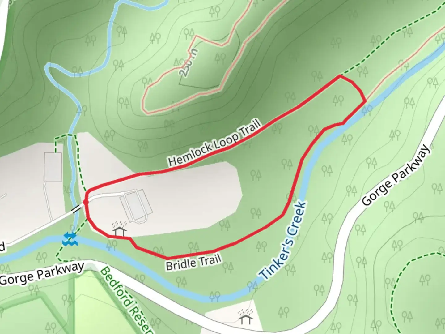 An image depicting the trail Bridle and Hemlock Loop Trail and its surrounding area.