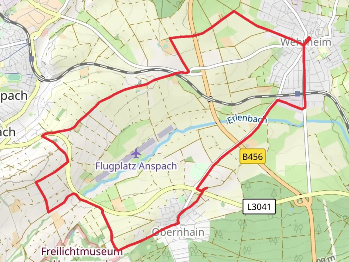 An image depicting the trail Taunusklub Route and Ziegeleiweg and its surrounding area.