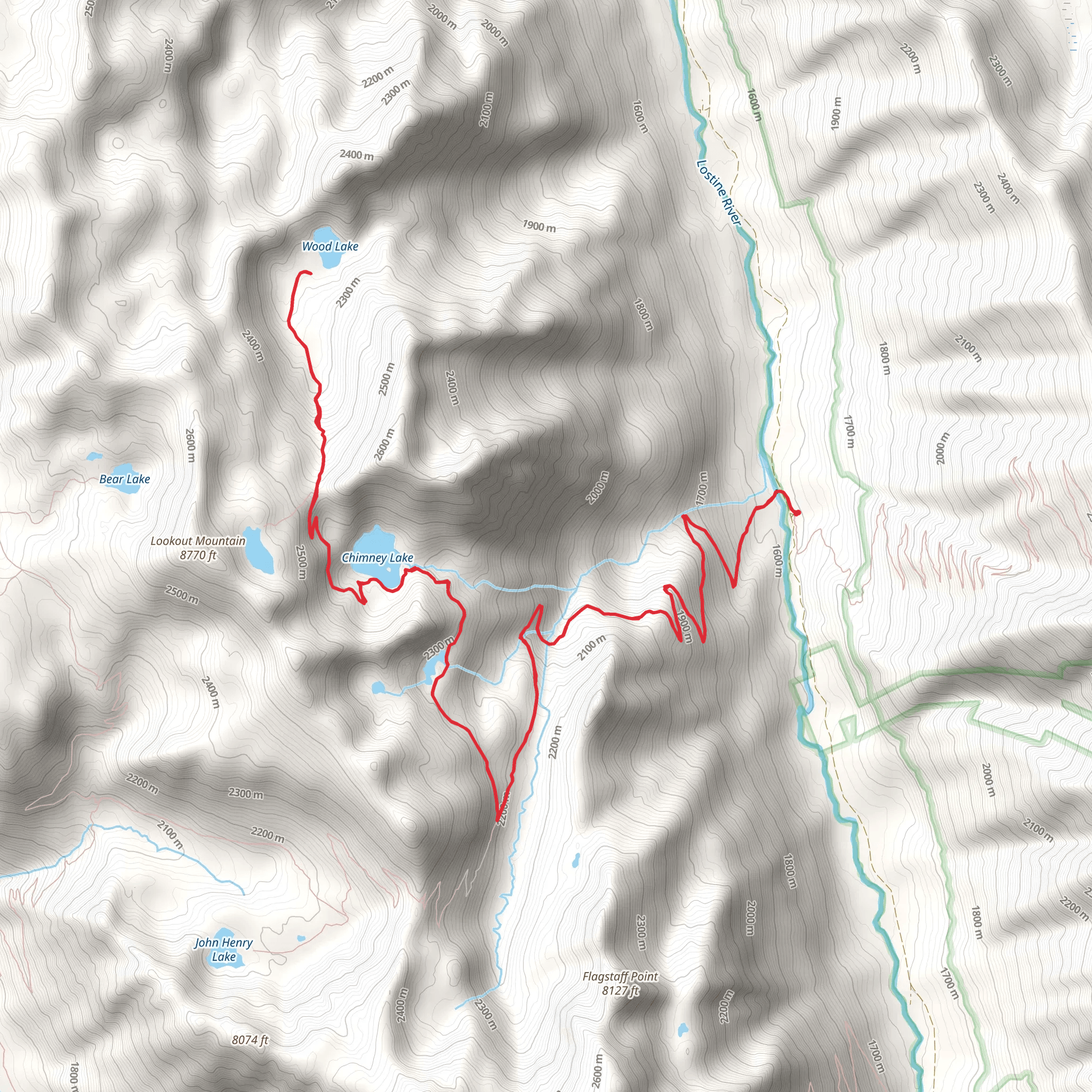 Chimney Lake and Wood Lake via Bowman Trail mobile static map