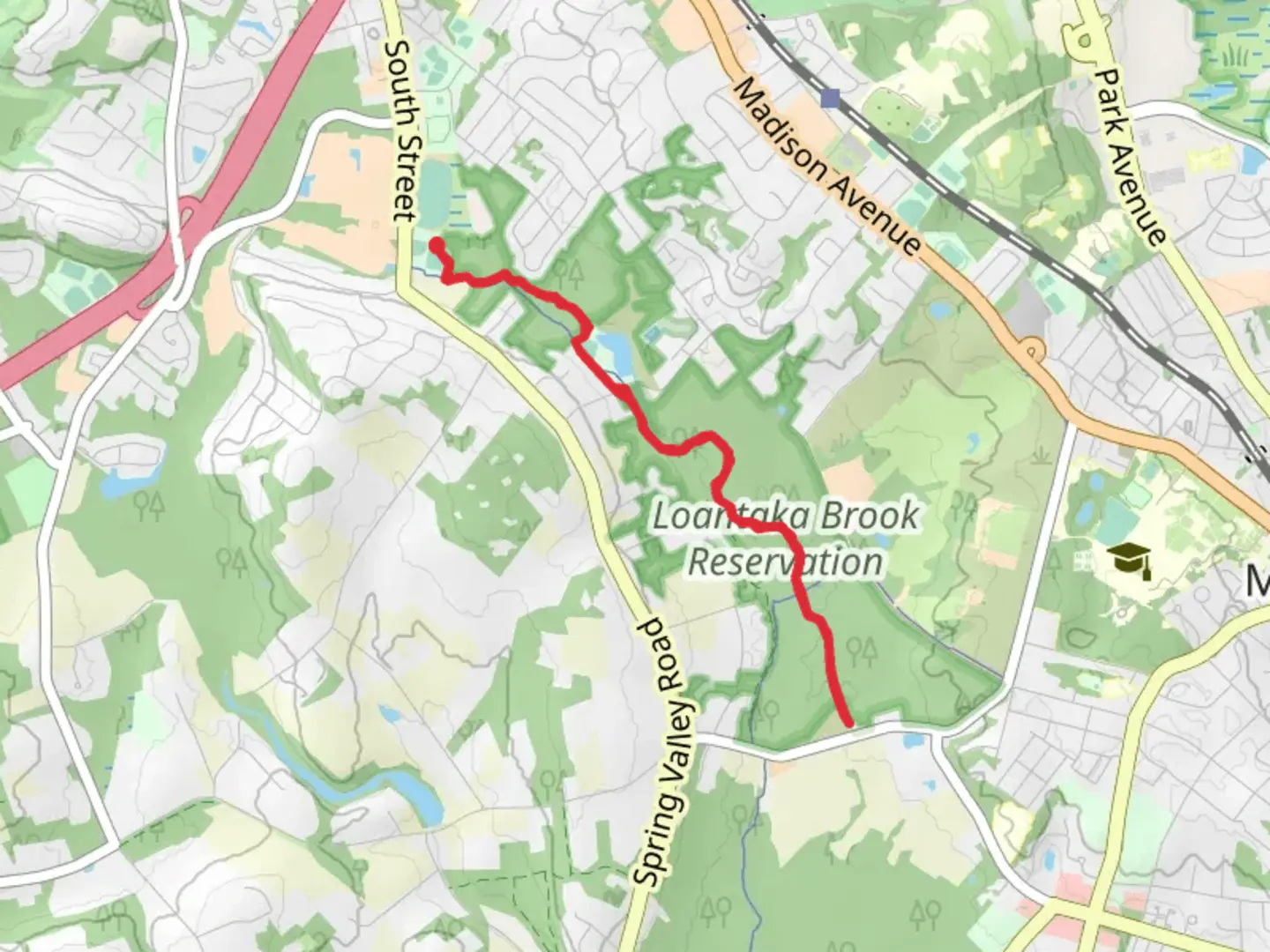An image depicting the trail Loantaka Brook Reservation Walk and its surrounding area.