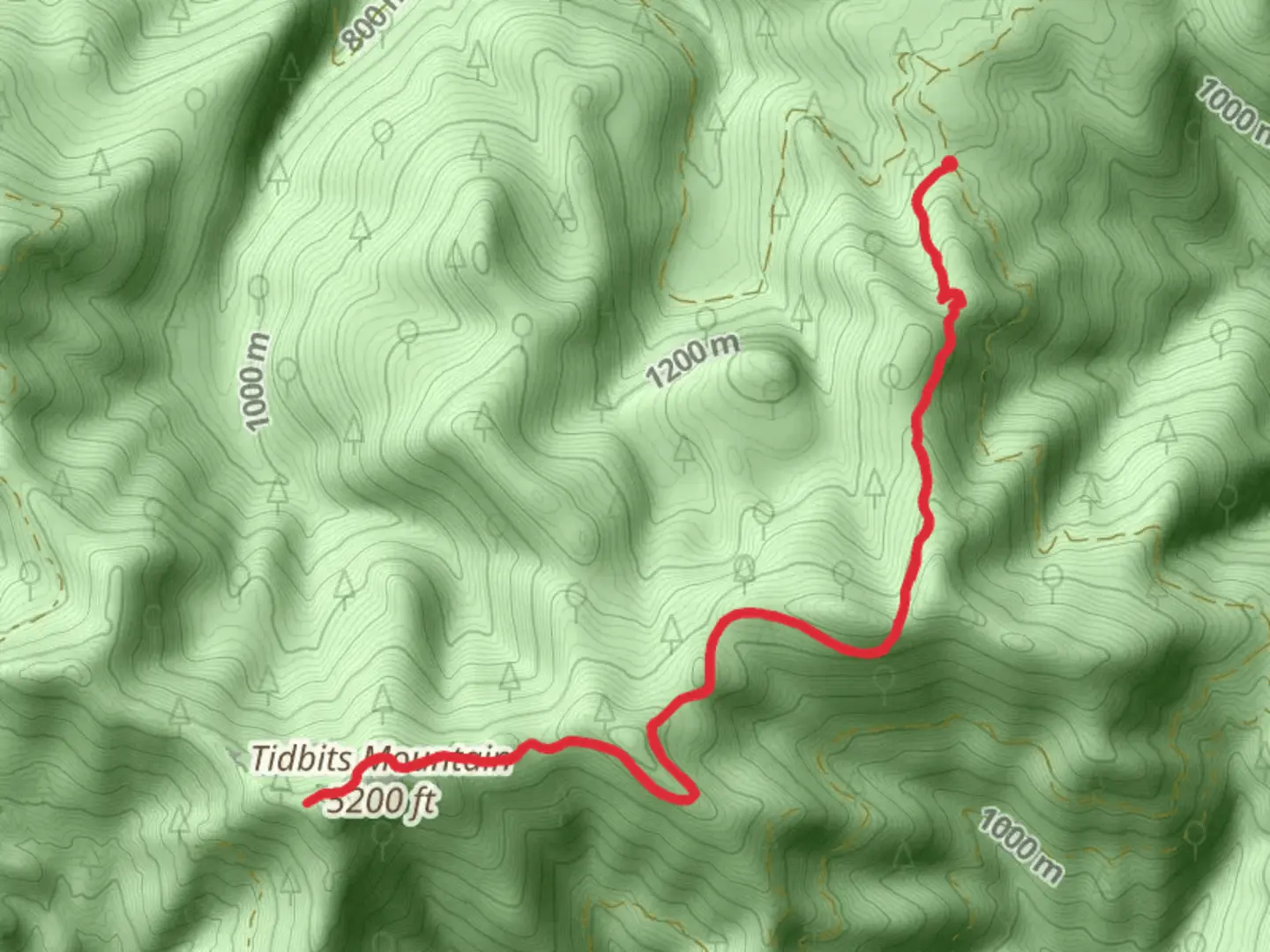 An image depicting the trail Tidbits Mountain via Goldhill - Quentin Segment Trail and its surrounding area.