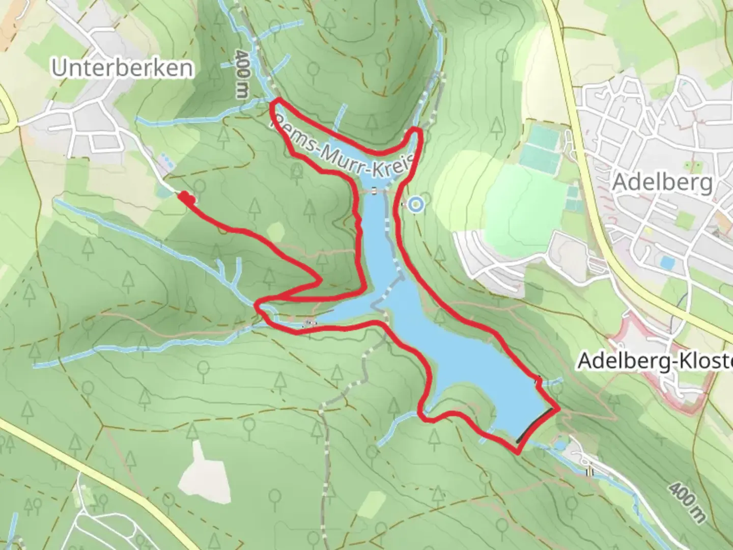 An image depicting the trail Herrenbach Stausee Loop and its surrounding area.