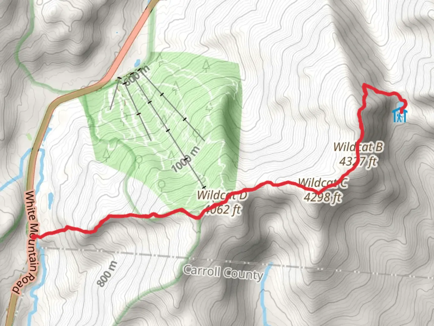 An image depicting the trail Wildcat Mountain and Carter Notch Trail and its surrounding area.