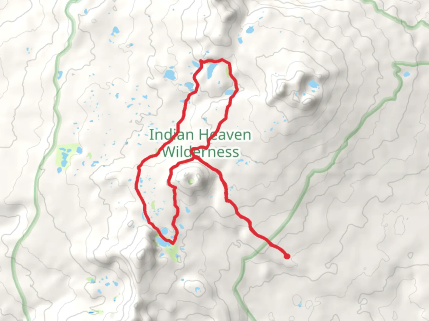 An image depicting the trail East Crater Trail and Lemei Lake Trail and its surrounding area.