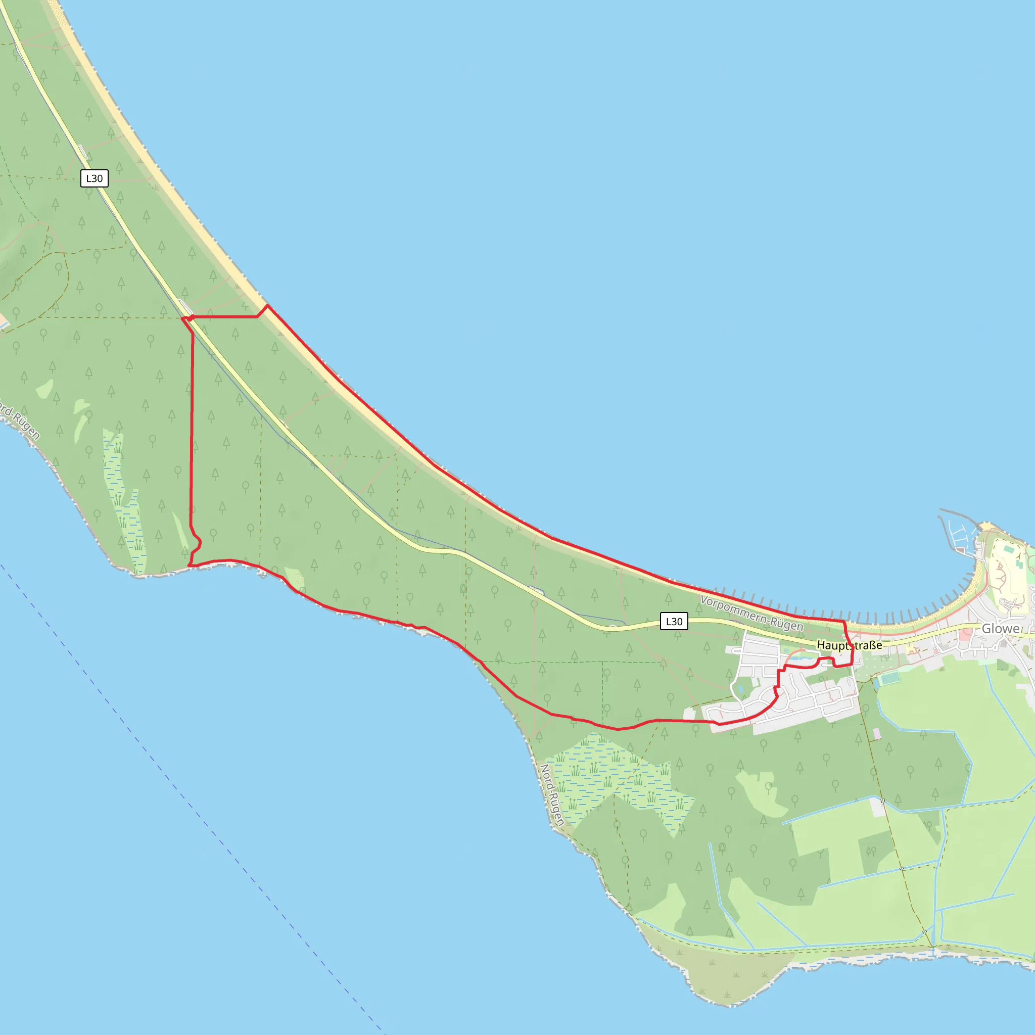 Glowe Strand and Langes Moor Loop mobile static map