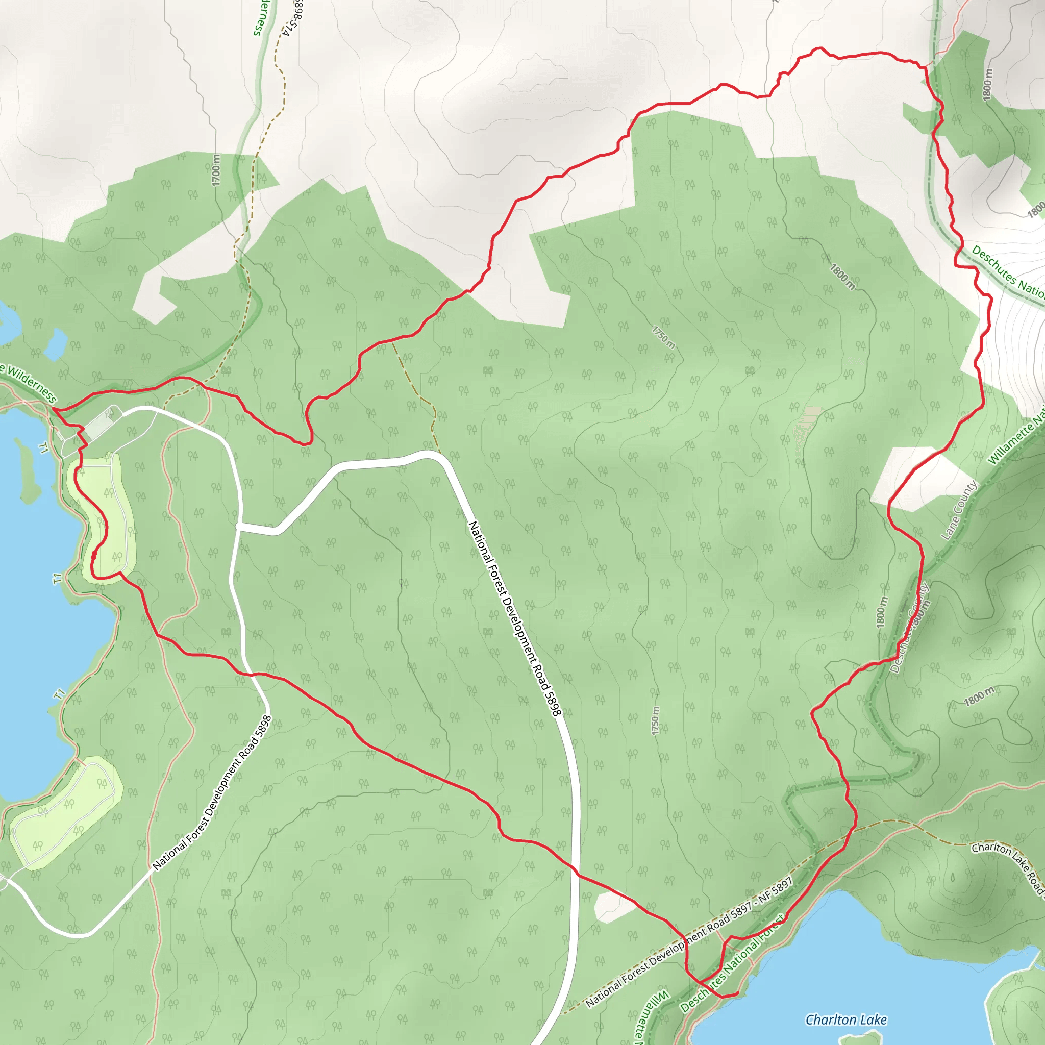 Charlton Lake and Pacific Crest Loop Trail mobile static map