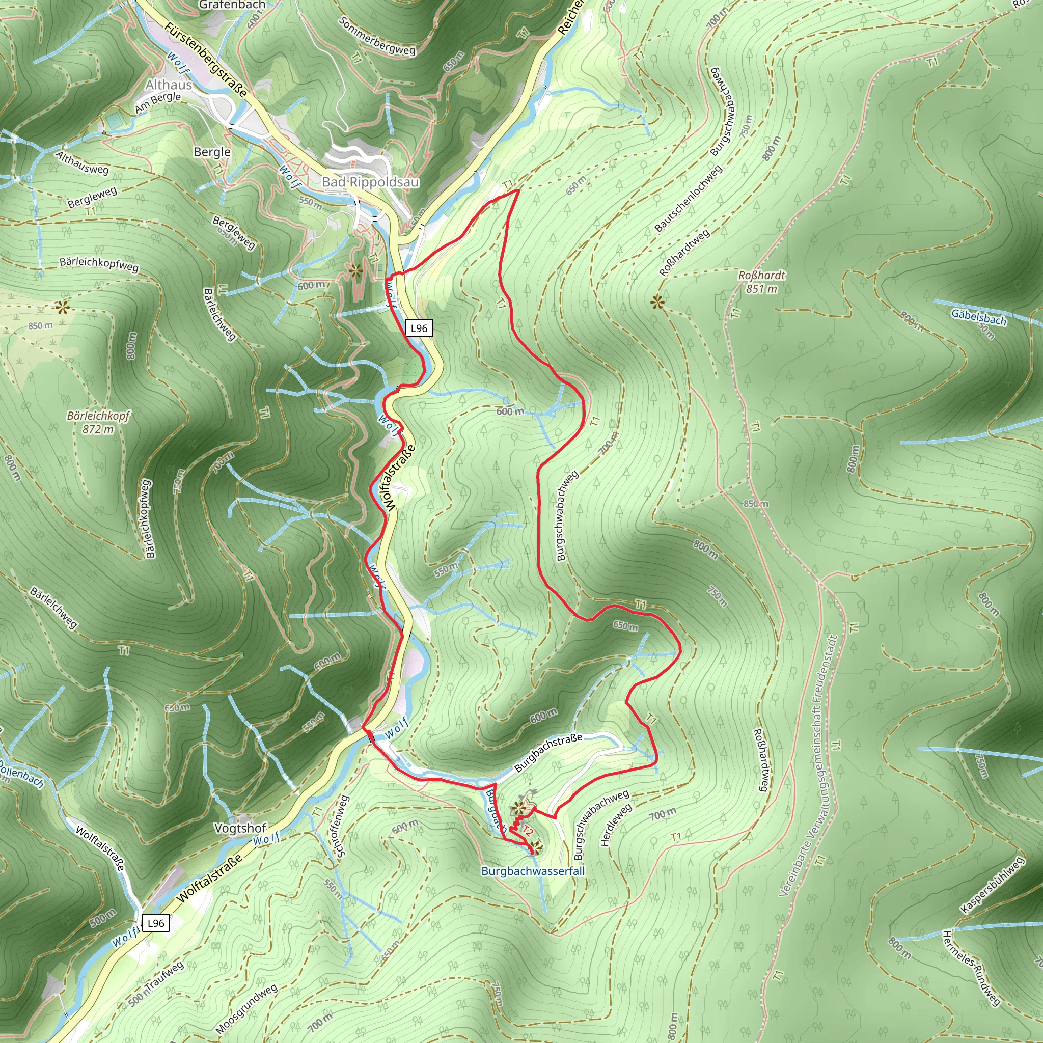 Burgbachwasserfall and River Wolf Loop mobile static map