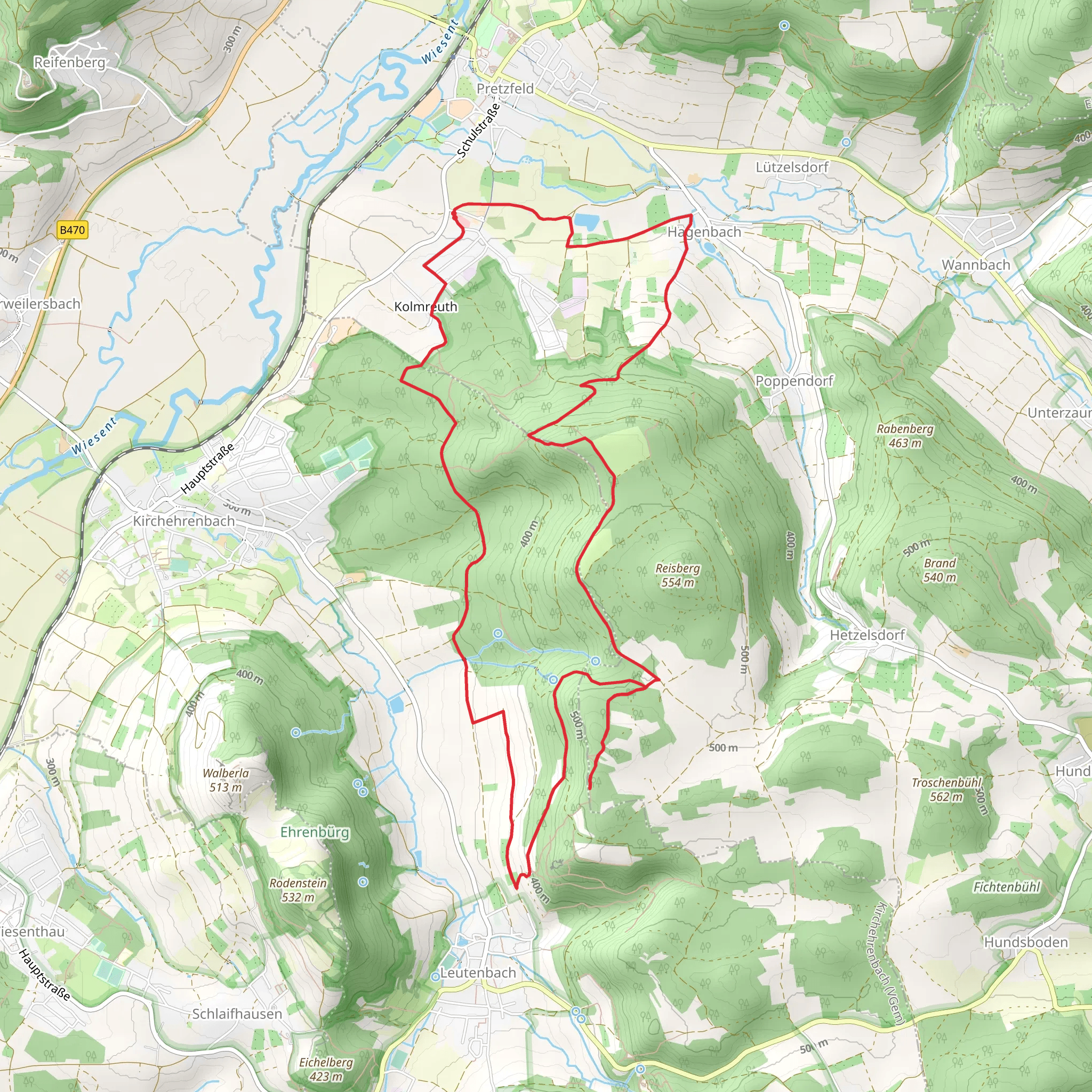 Pretzfelder Kirschenweg and Ehrenbachtalweg mobile static map