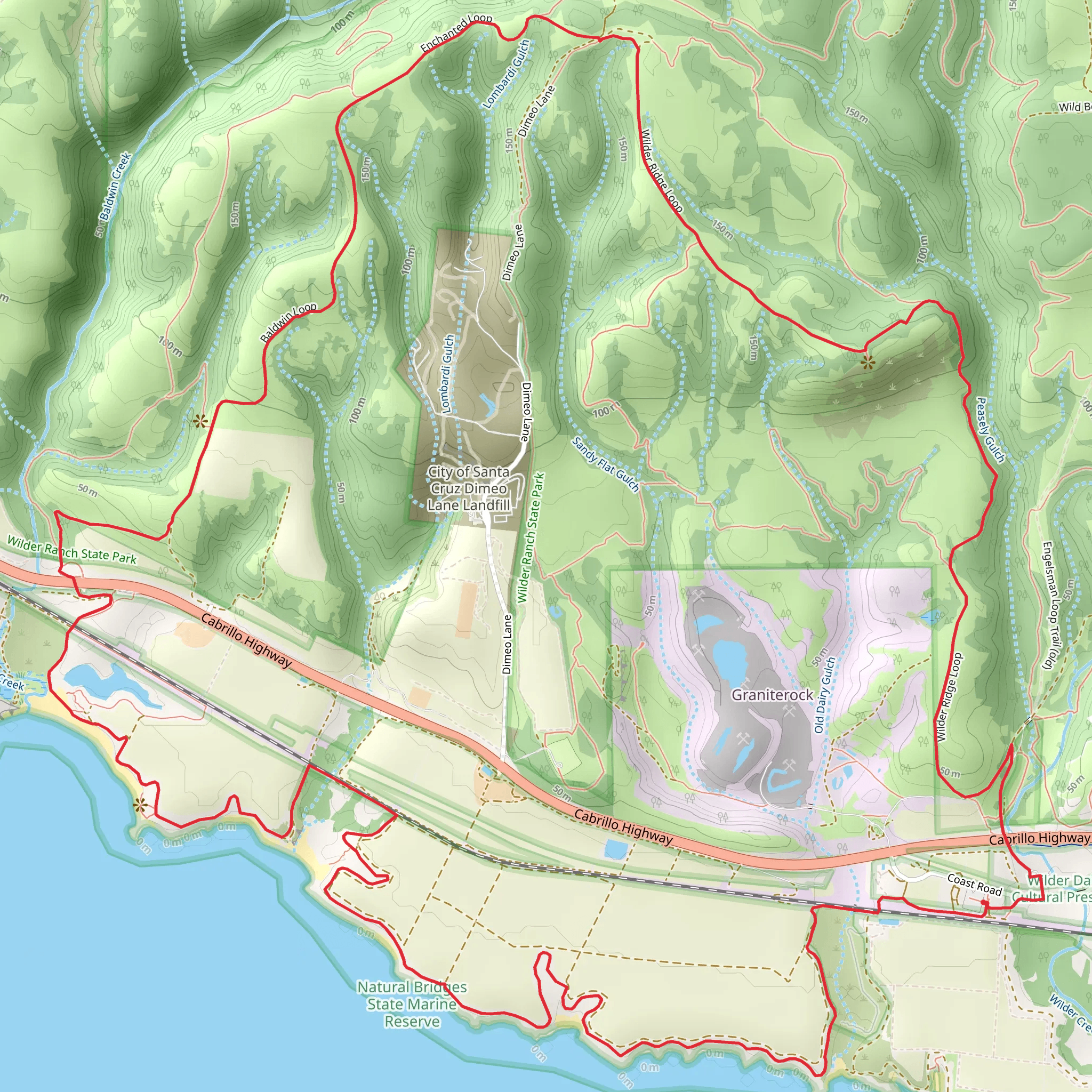 Wilder Ridge, Enchanted and Ohlone Bluff Loop Trail mobile static map