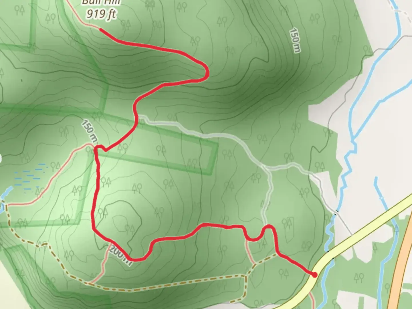 An image depicting the trail Bull Hill via Robert Frost Trail and its surrounding area.