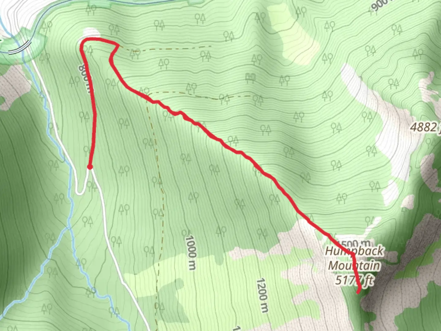 An image depicting the trail Humpback Mountain and its surrounding area.
