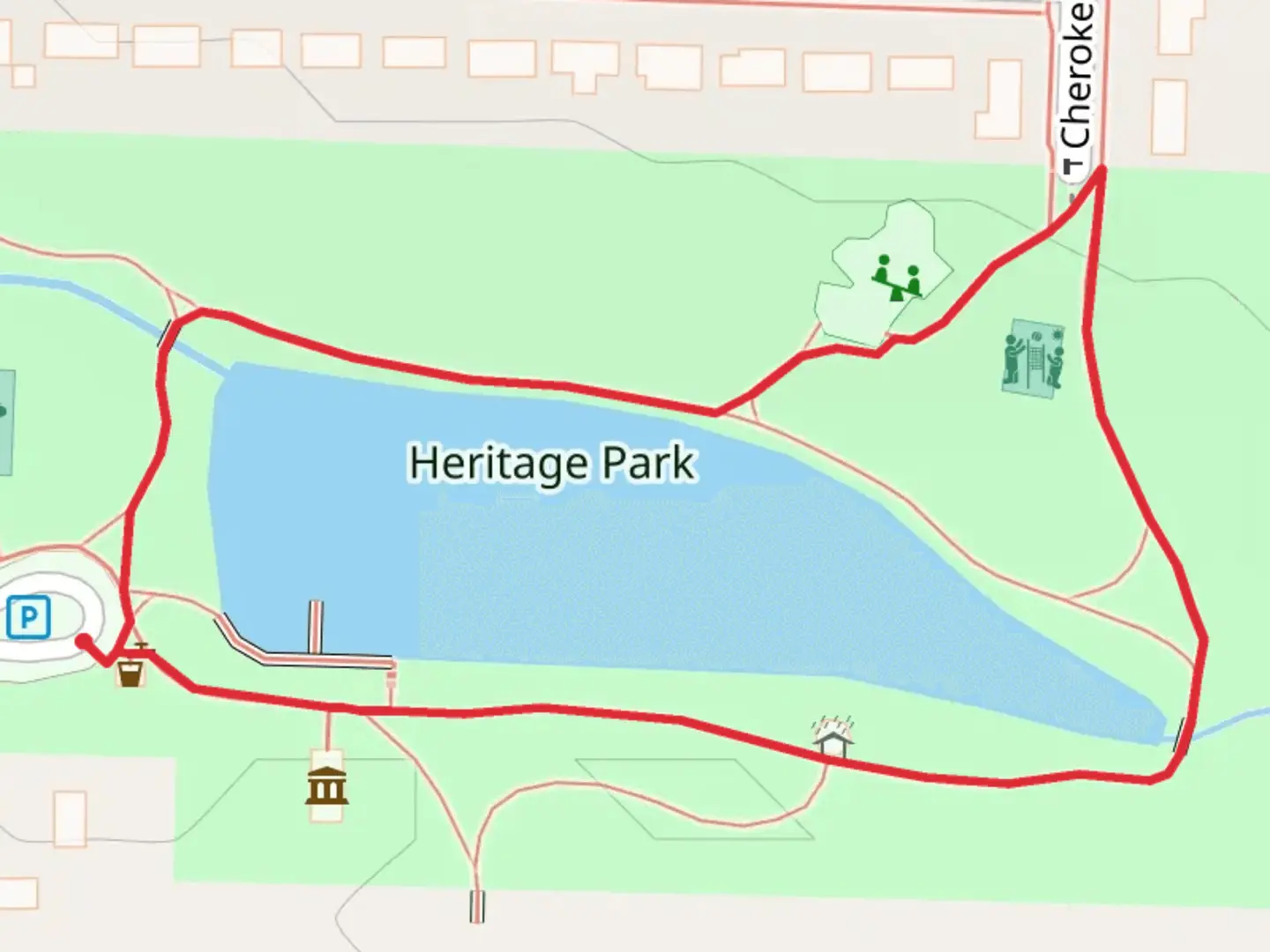 An image depicting the trail Heritage Park Loop and its surrounding area.