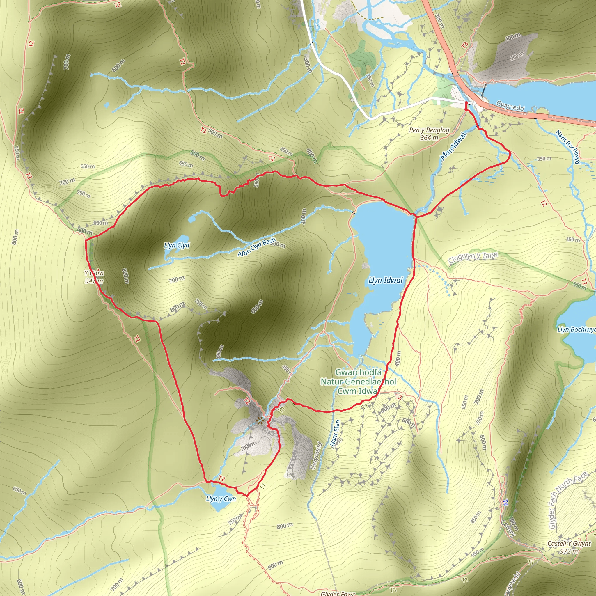 Y Garn from Ogwen Cottage - Route A mobile static map