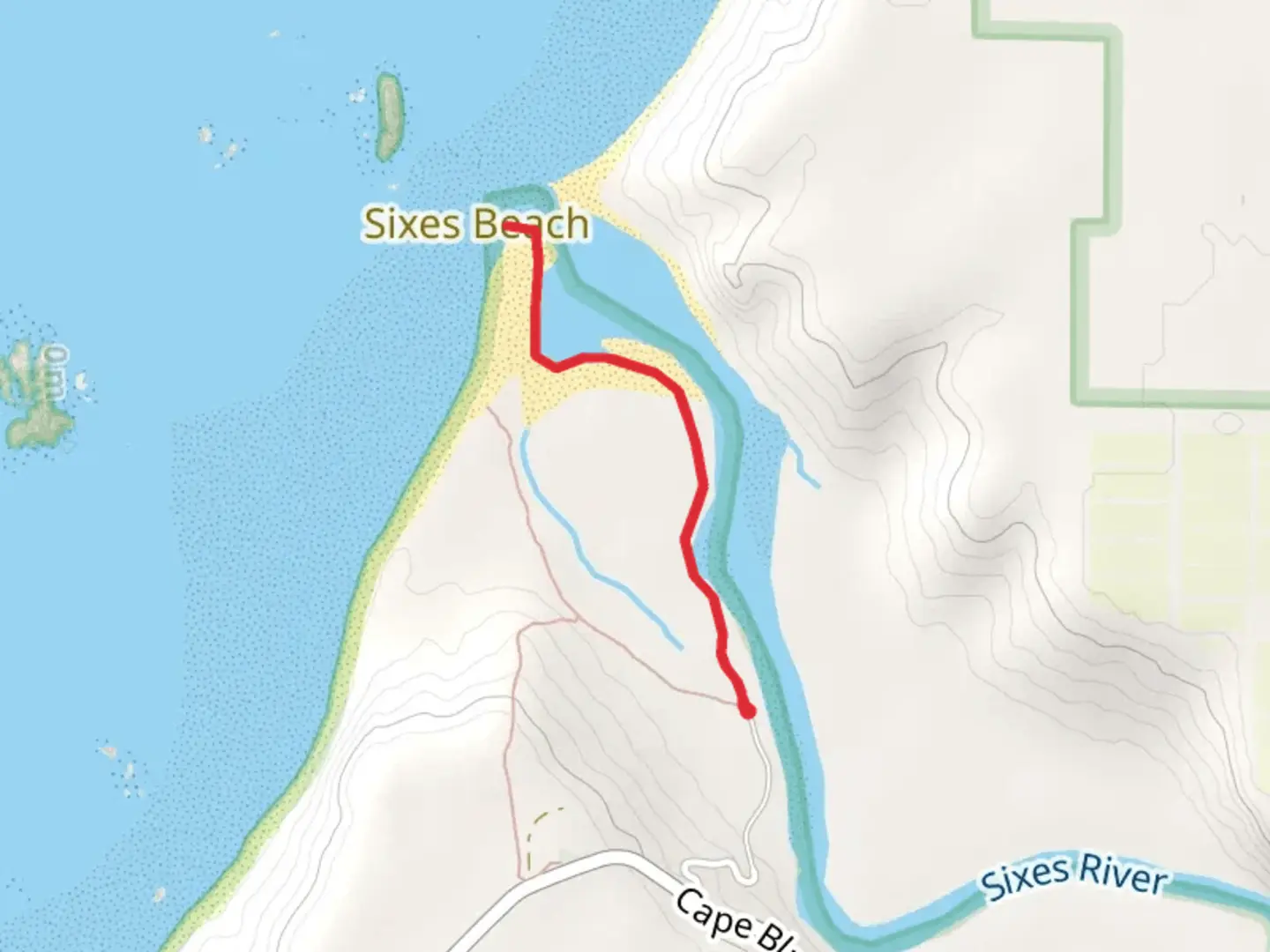 An image depicting the trail Sixes Beach and its surrounding area.