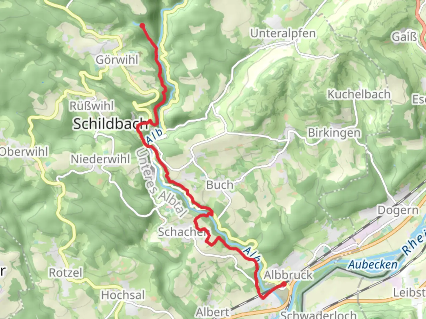 An image depicting the trail Albbruck to Görwihl Walk via Hollbach Wasserfalle and its surrounding area.