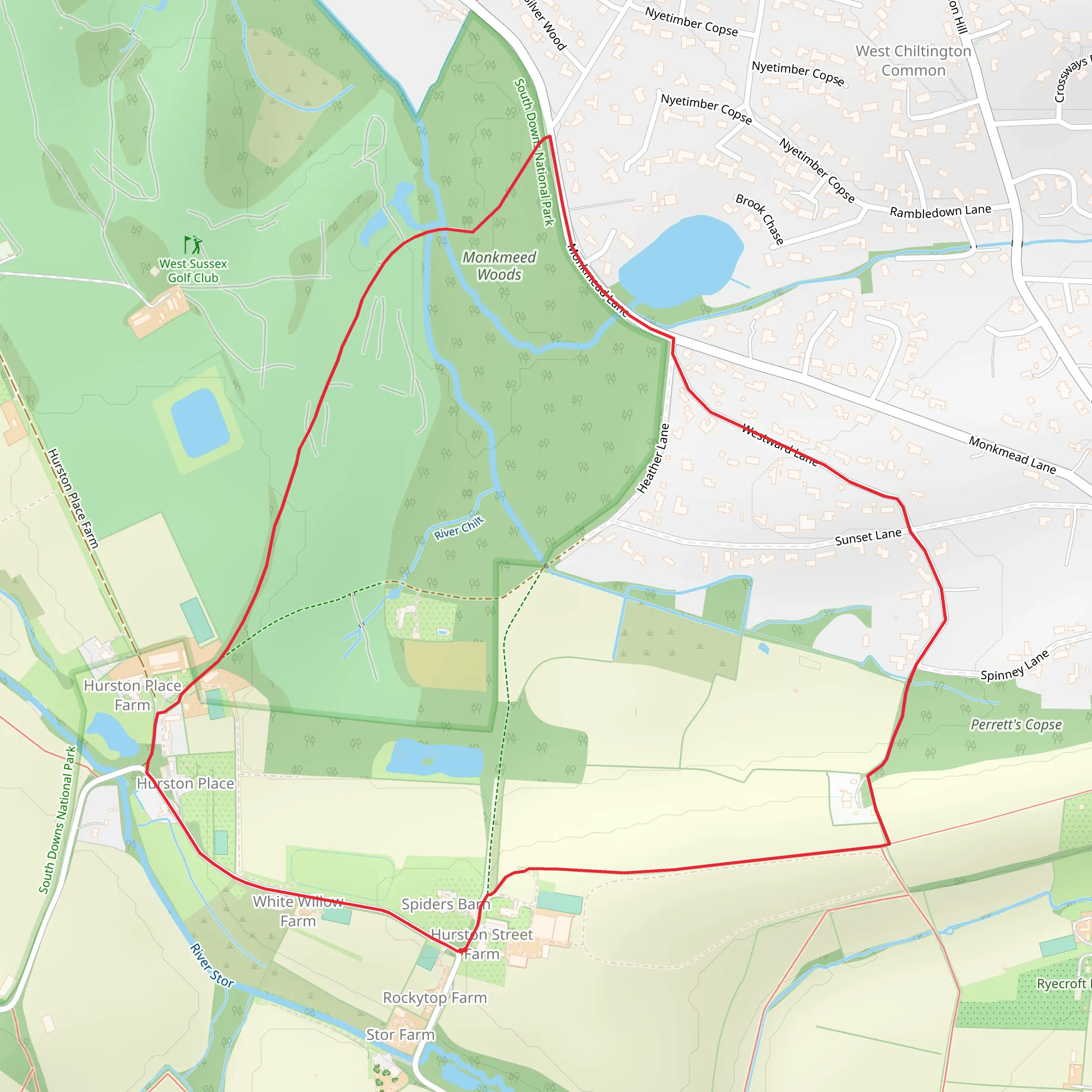 Monkmeed Woods and Perrett's Copse Loop mobile static map