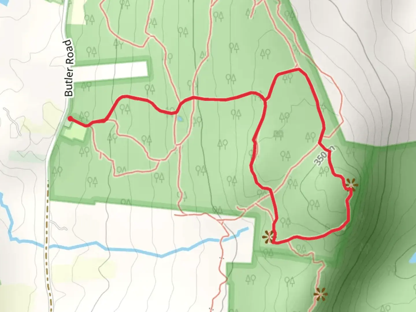 An image depicting the trail Peaked Mountain Loop Trail and its surrounding area.