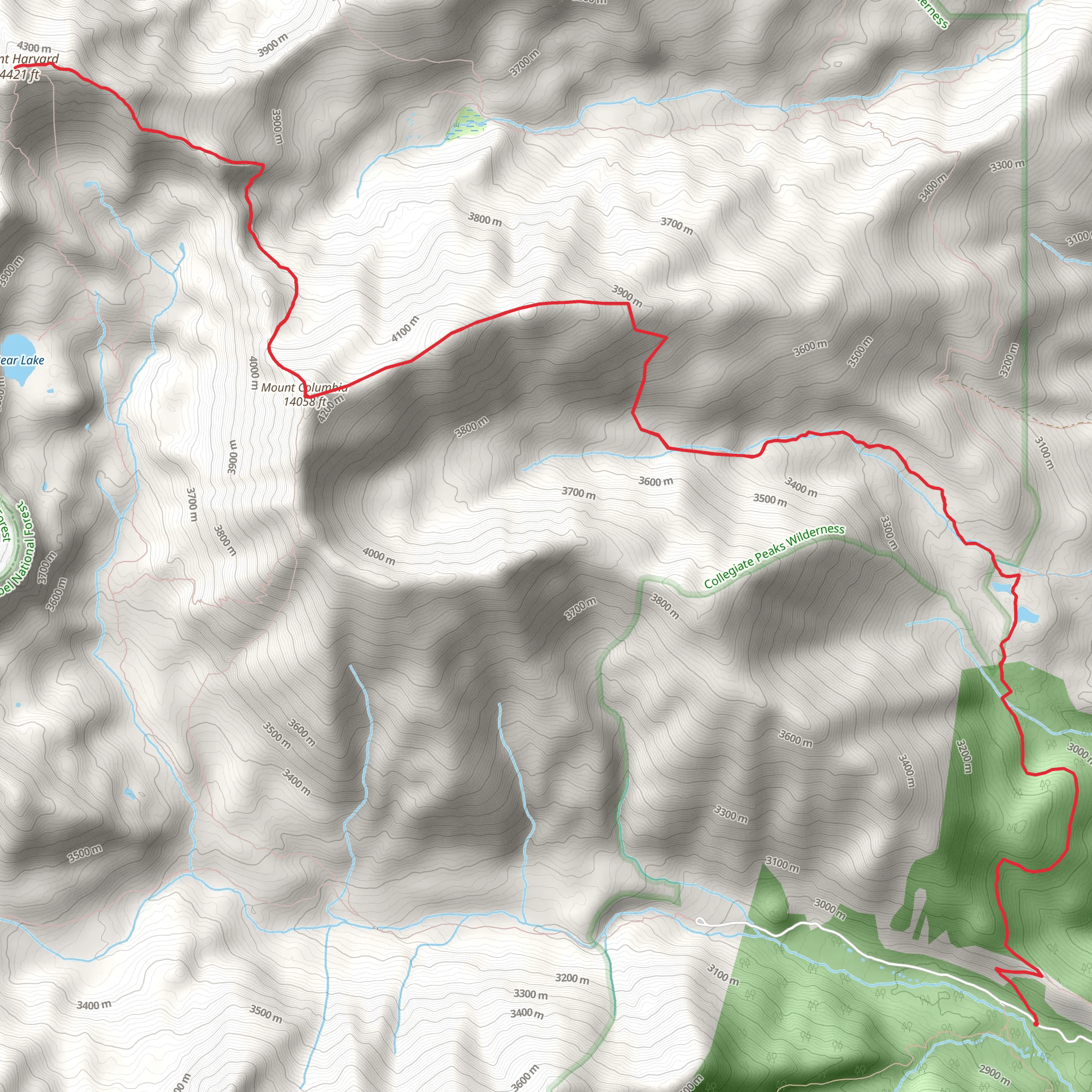 Mount Harvard and Mount Columbia via Colorado Trail mobile static map