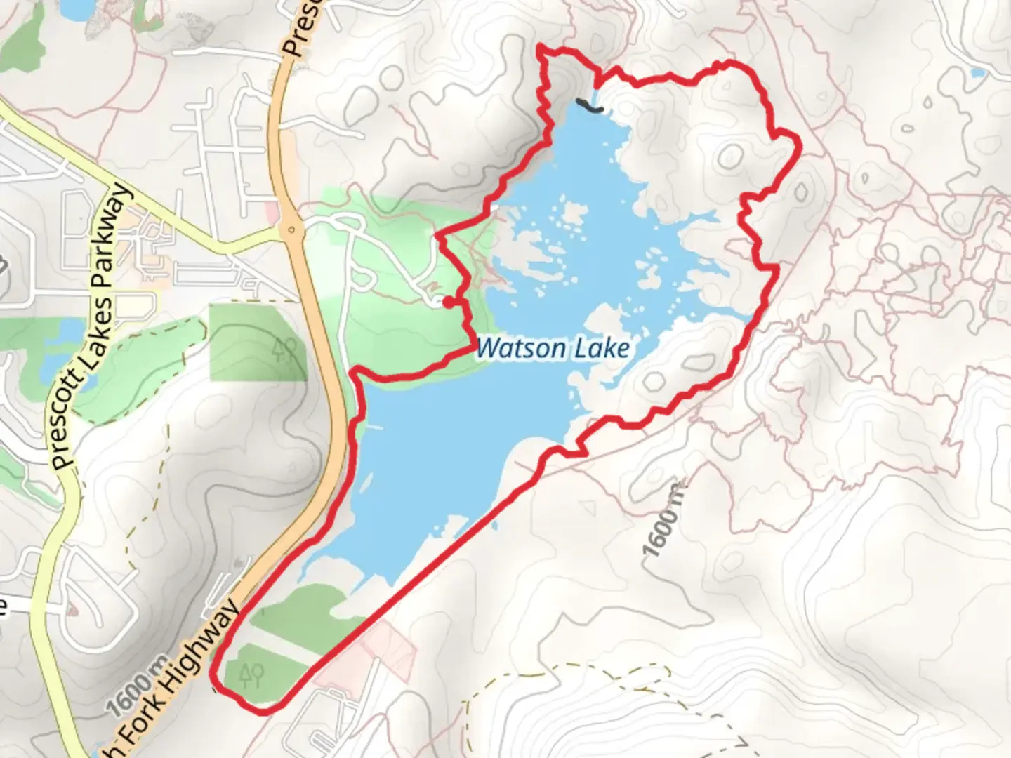 An image depicting the trail Watson Lake Loop and its surrounding area.