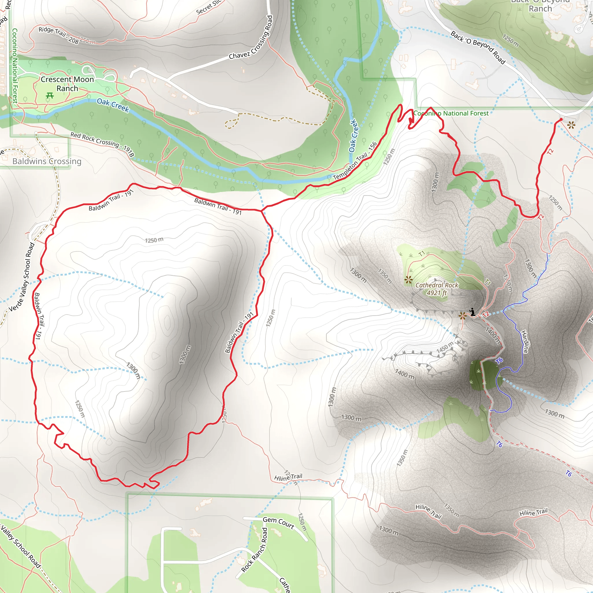 Baldwin Loop via Cathedral Rock Trail mobile static map