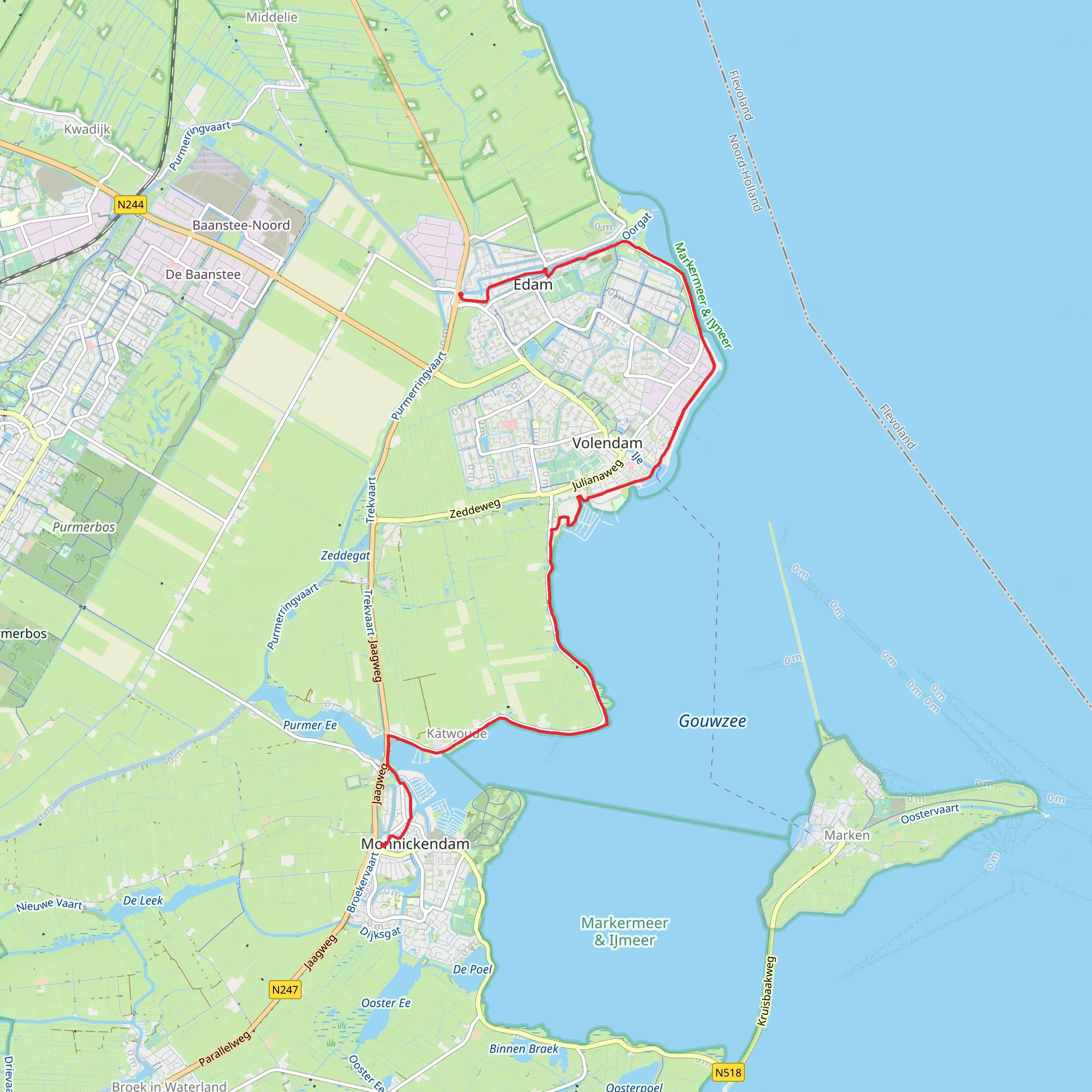 Monnickendam to Edam via Gouwzee mobile static map