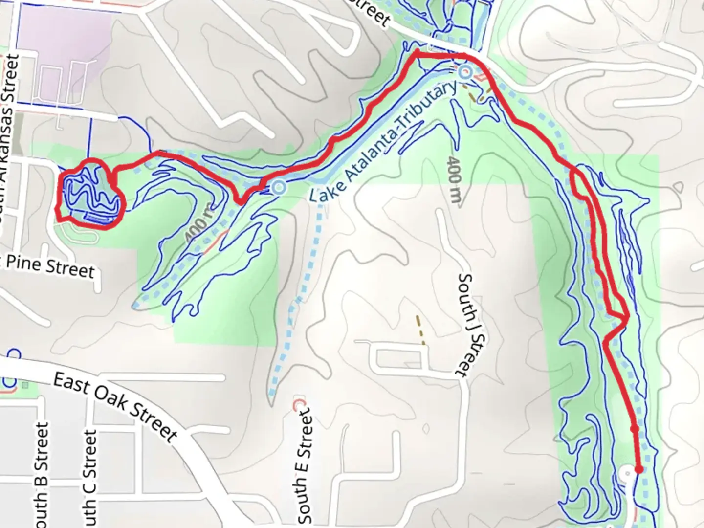 An image depicting the trail Pleasant Ridge Trail and Frisco Springs Trail and its surrounding area.