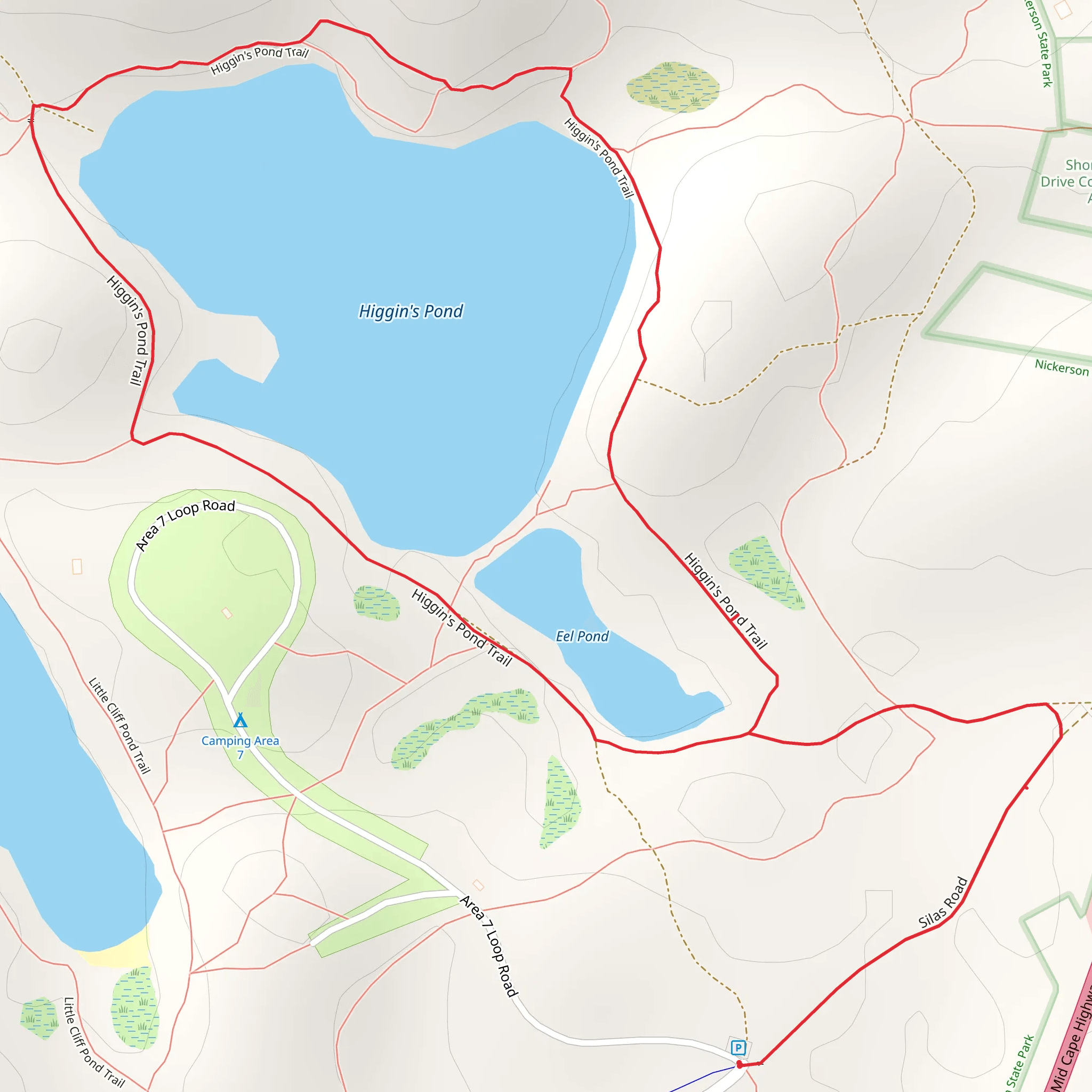 Higgins Pond and Eel Pond Loop Trail mobile static map