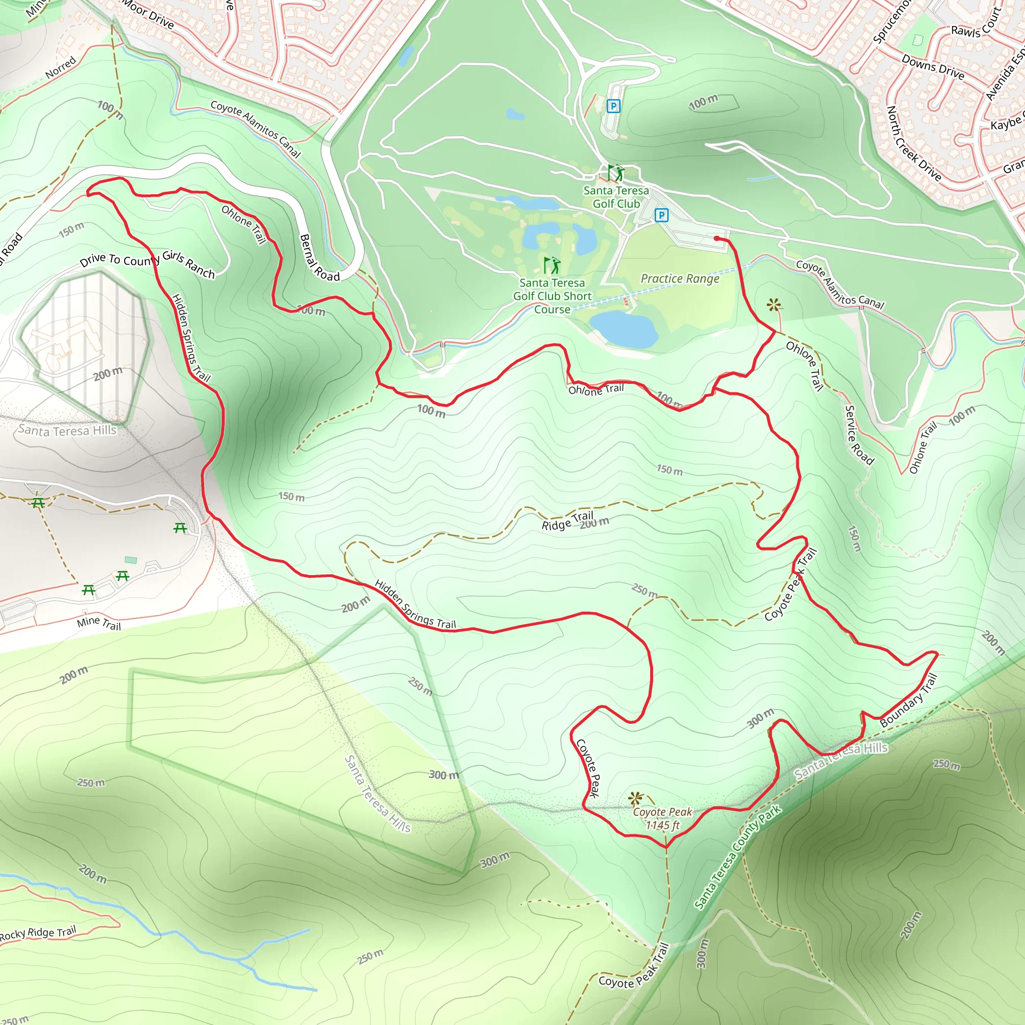 Ohlone and Hidden Springs Loop Trail mobile static map
