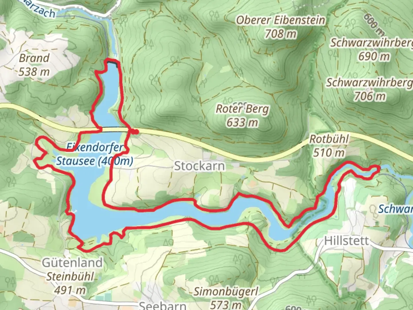 An image depicting the trail Eixendorfer Stausee Loop and its surrounding area.