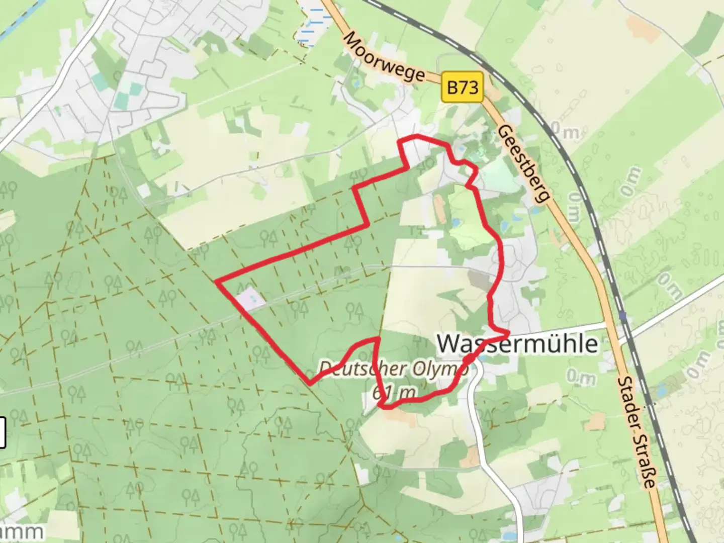 An image depicting the trail W4 Kraienholt and Pirsch-Bahn and its surrounding area.