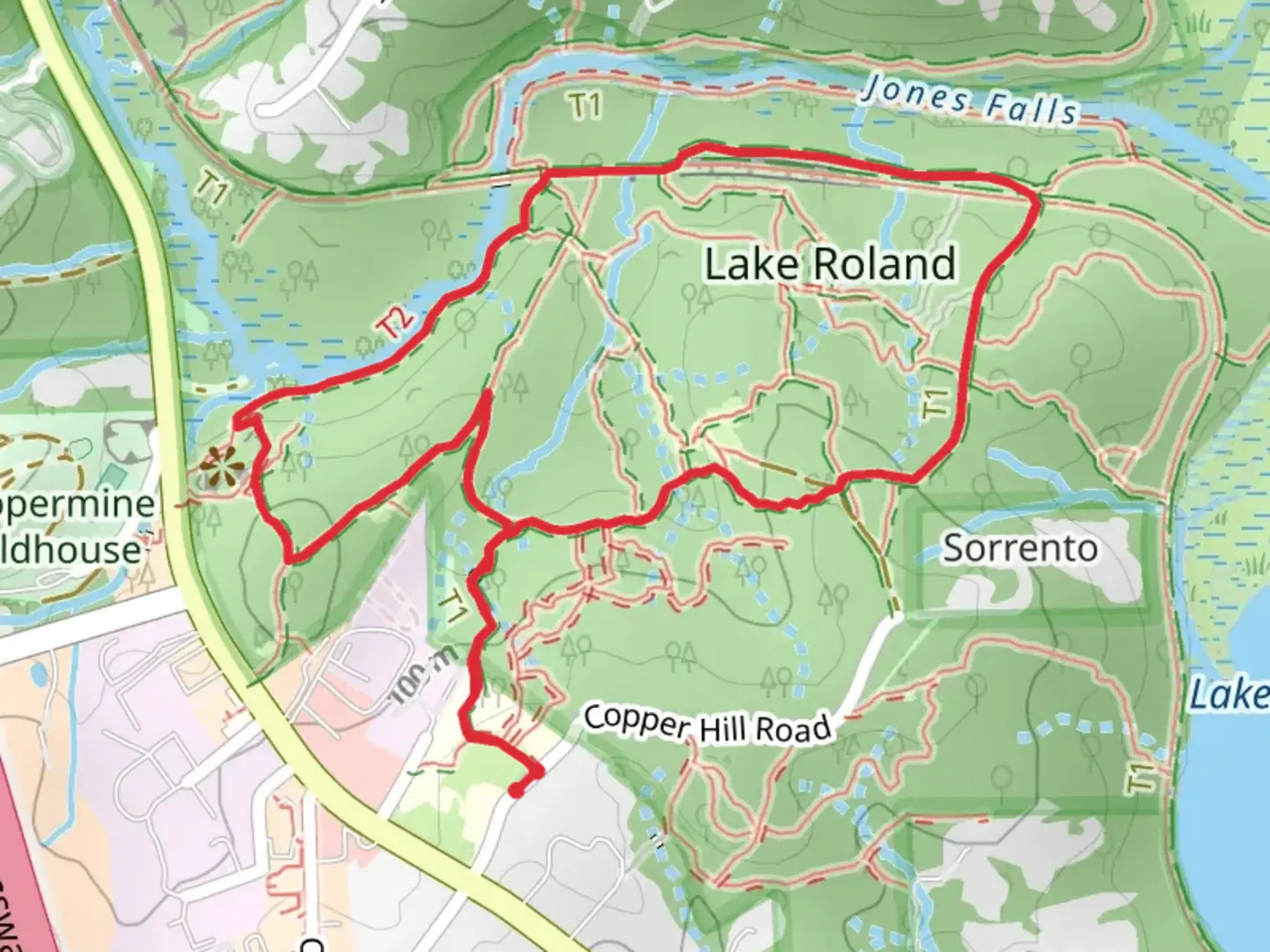 An image depicting the trail Yellow, Red and Orange Loop and its surrounding area.