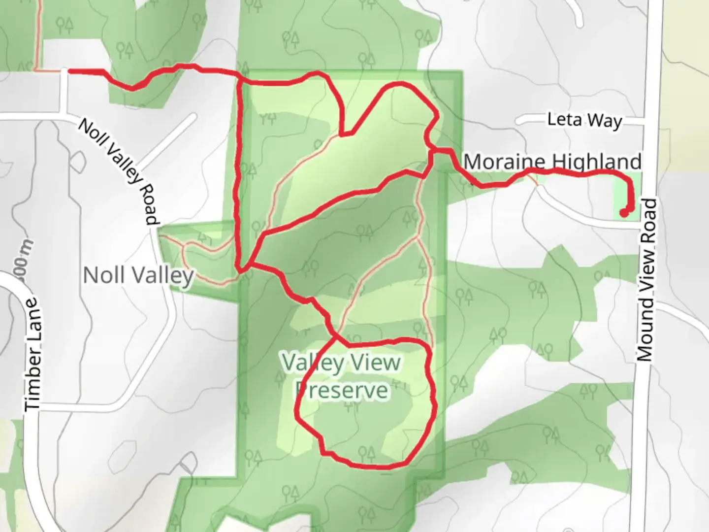 An image depicting the trail Red, White and Blue Trail and Ice Age Trail and its surrounding area.