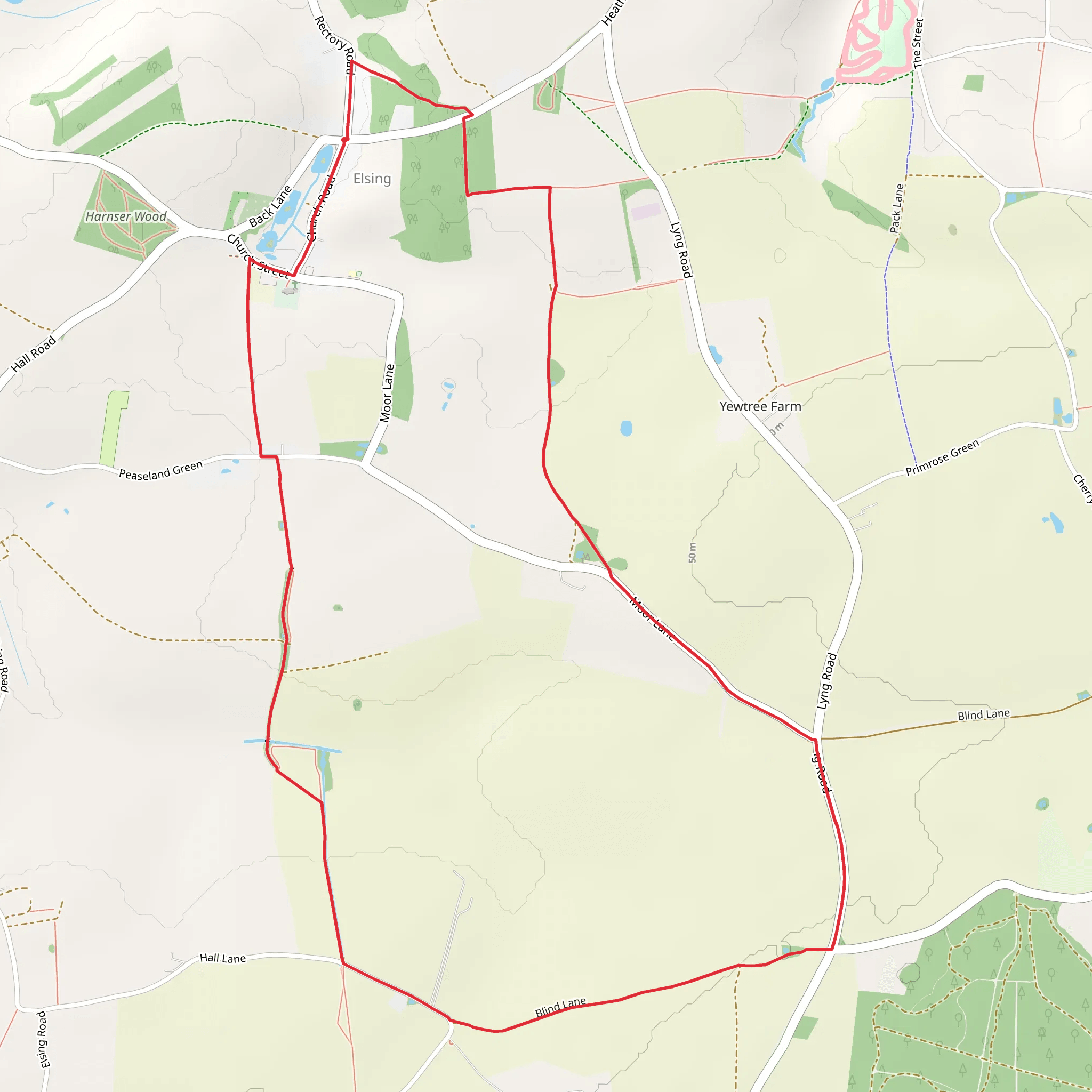 Elsing Circular Walk mobile static map