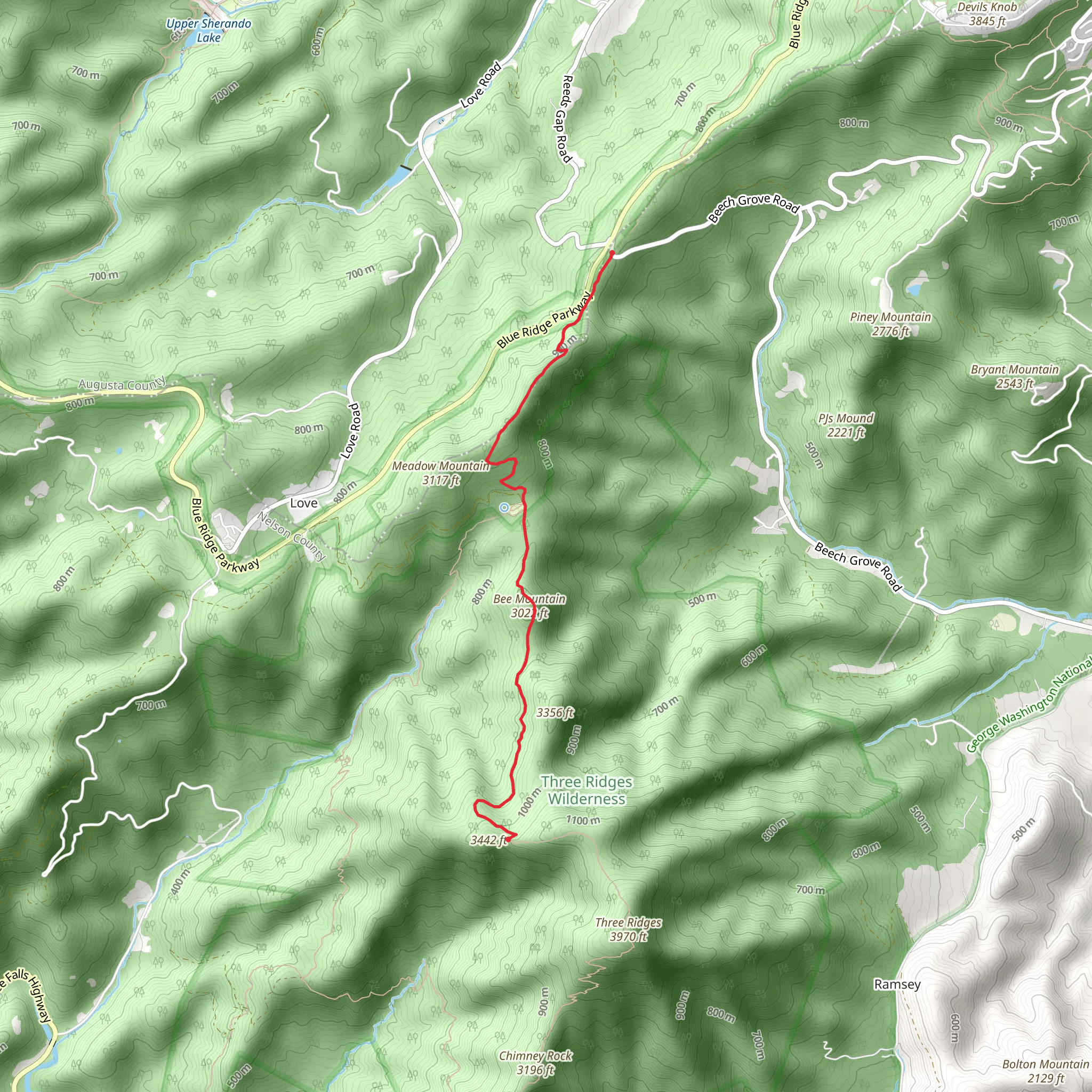 Bee Mountain and Three Ridges Wilderness mobile static map