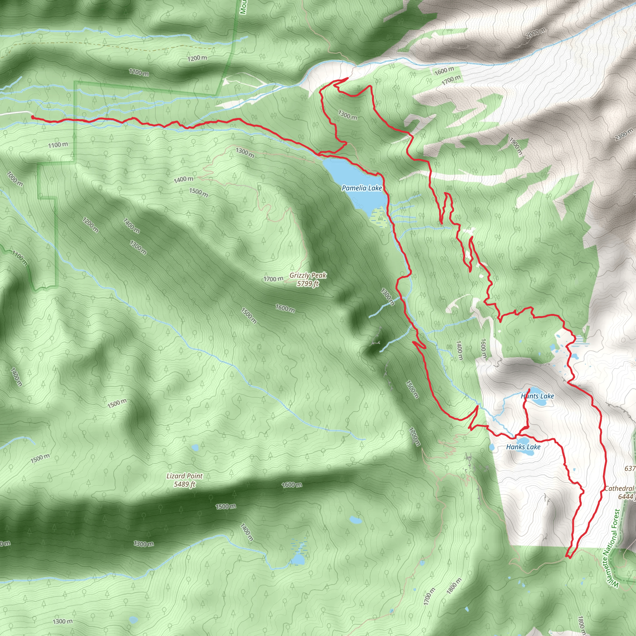 Pamelia Lake, Hunts Lake and Hanks Lake Loop via Pamelia Lake Trail mobile static map